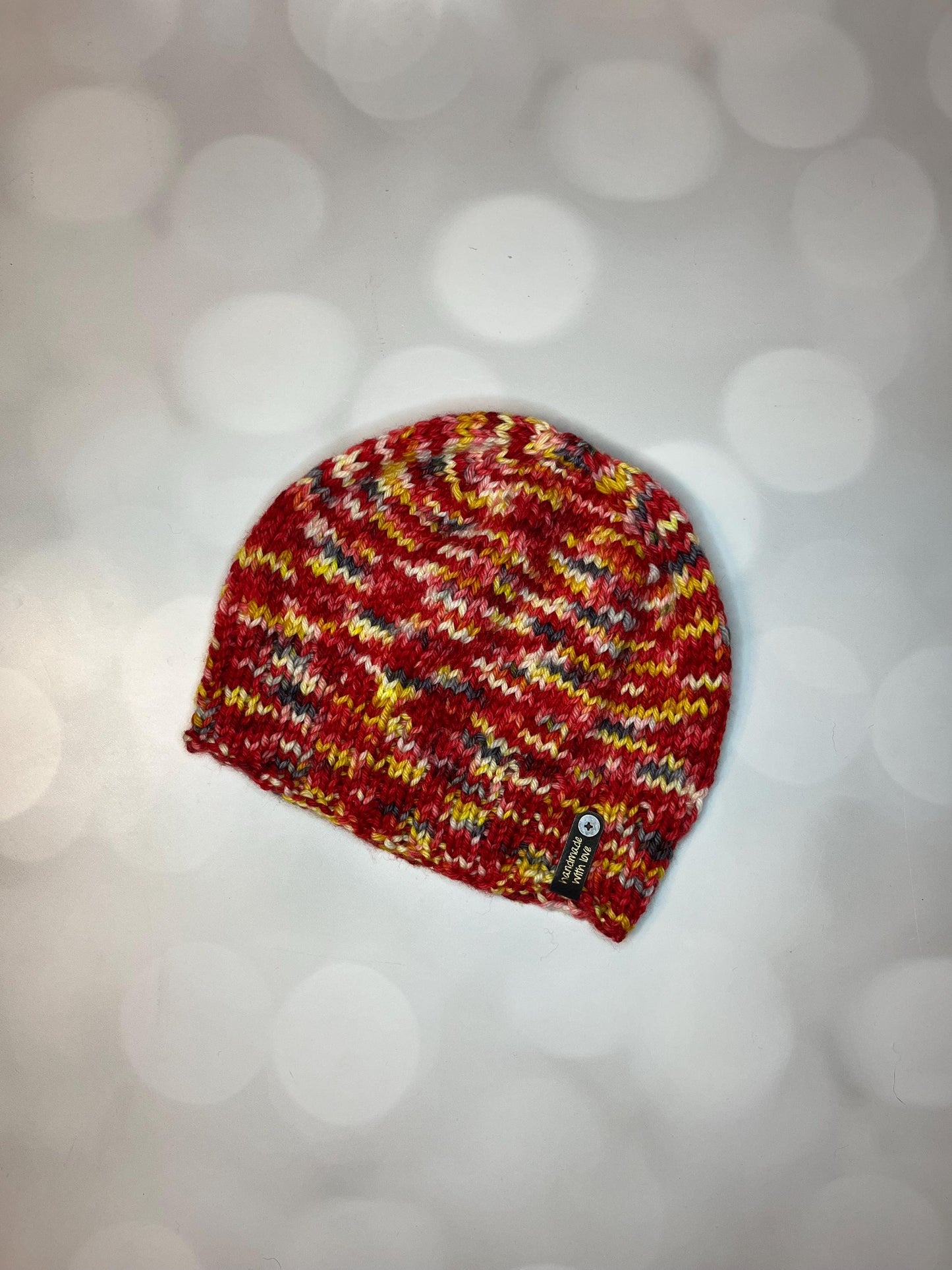 Luxury Red Folded Brim Merino Wool Beanie - Teenie Weenie Beanie Hand Knit Hat with Hand Dyed Yarn