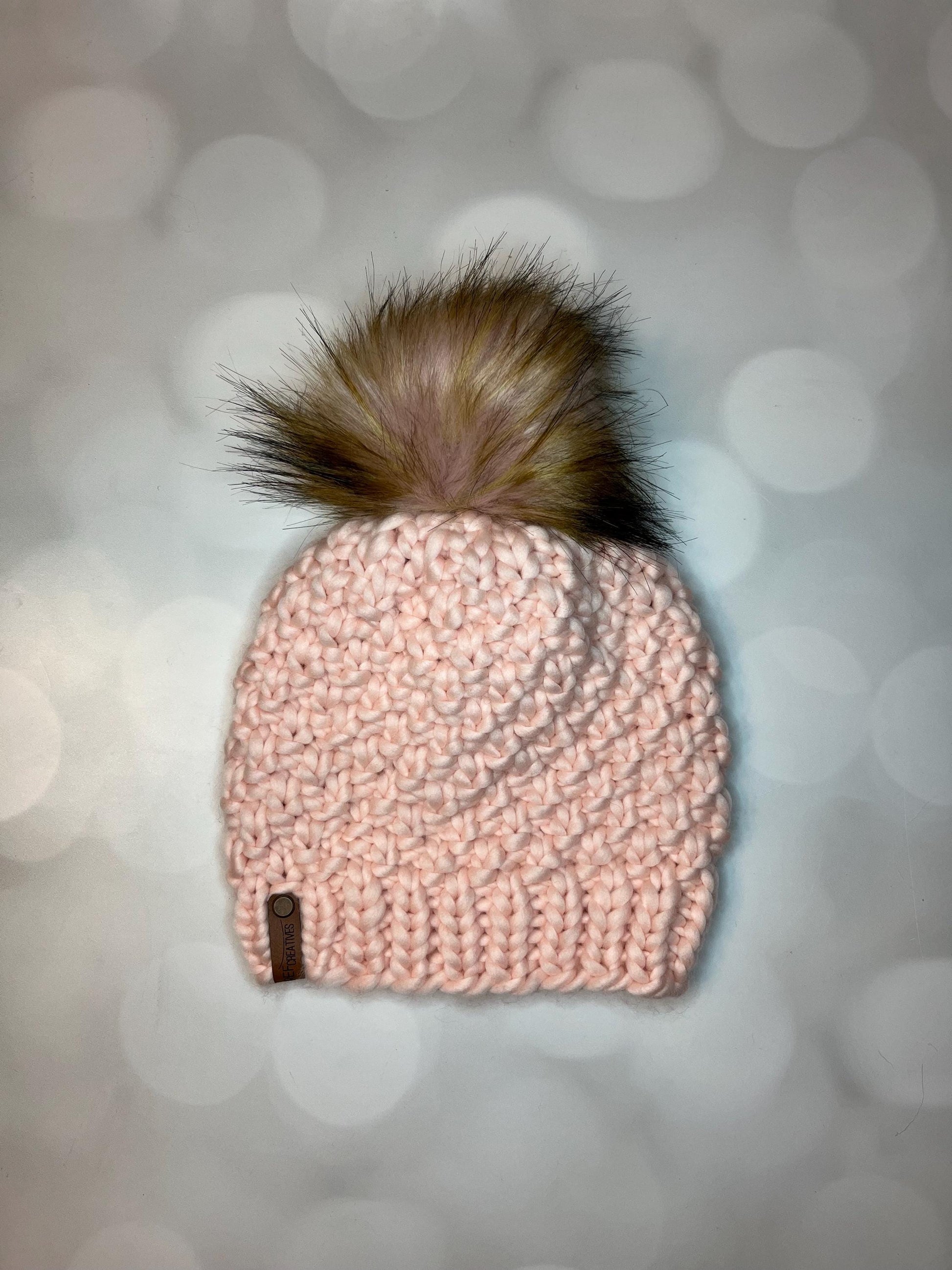 Luxury Pale Pink Merino Wool Beanie - Double Seed Stitch Hand Knit Hat with Hand Dyed Yarn
