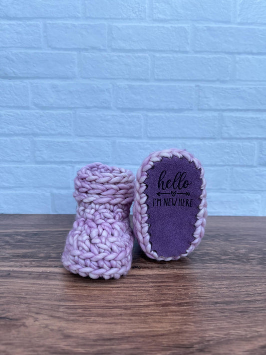 3-6 months - Luxury Pink “Little Love Bug” Merino Wool Crochet Baby Booties - Hand Crocheted Baby Booties with Hand Dyed Yarn