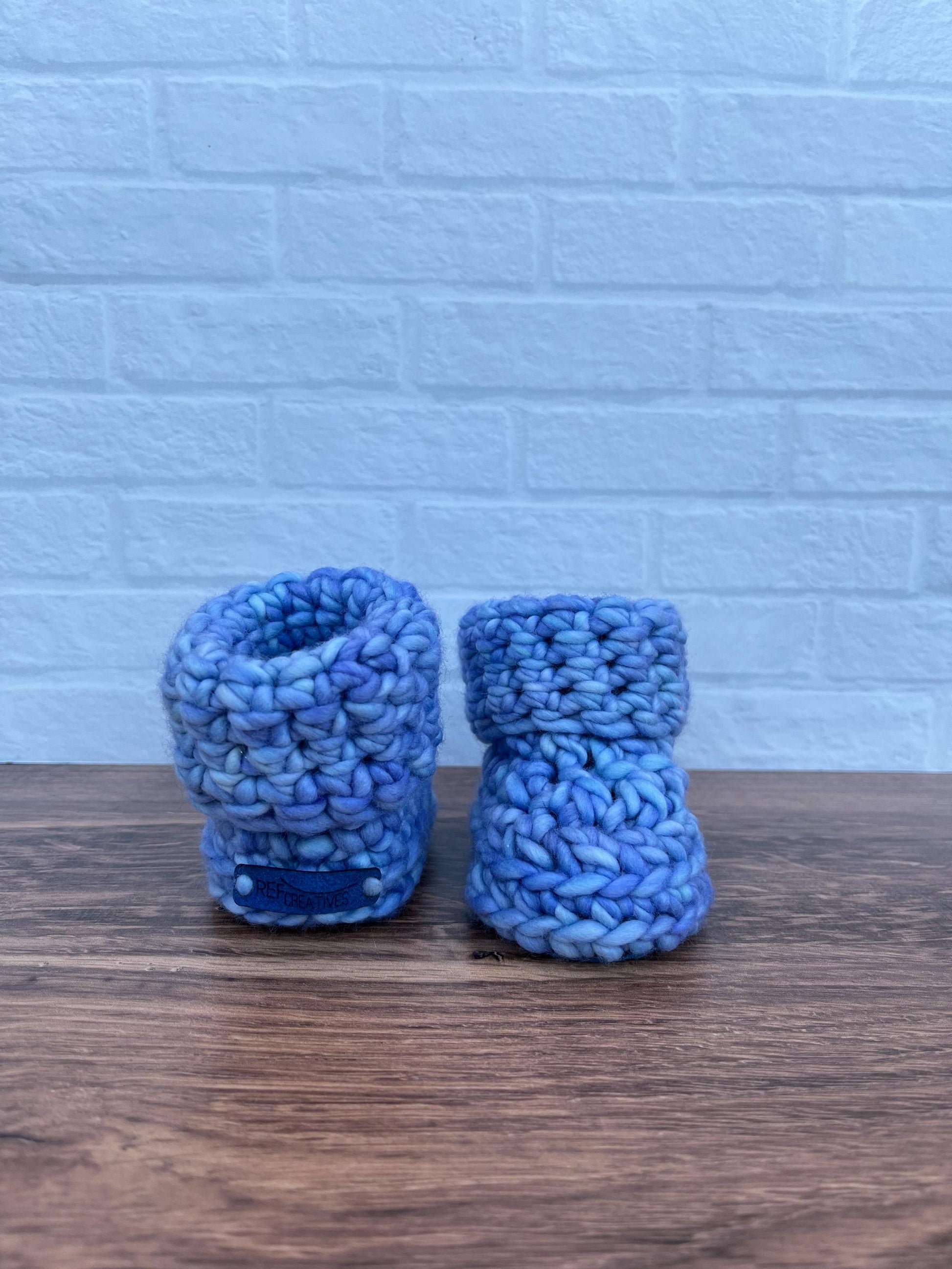 3-6 months - Luxury Blue “Little Brother” Merino Wool Crochet Baby Booties - Hand Crocheted Baby Booties with Hand Dyed Yarn