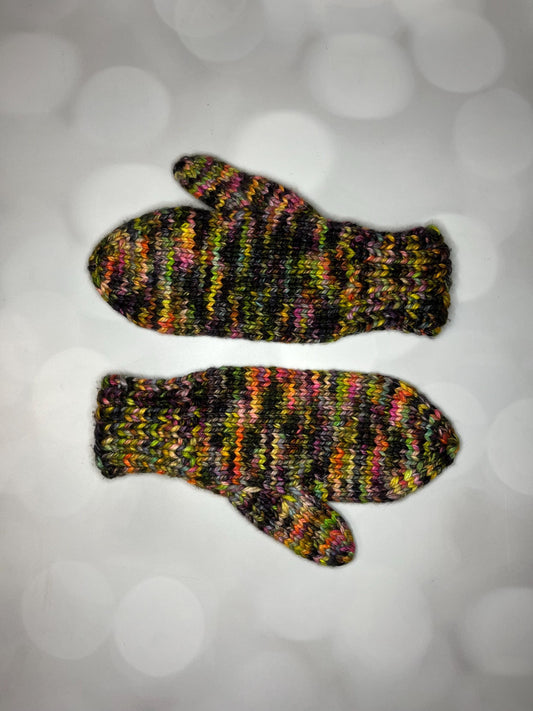 Luxury Rainbow Merino Wool and Silk Knit Mittens - Skating Rink Carpet Hand Knit Mittens with Hand Dyed Yarn