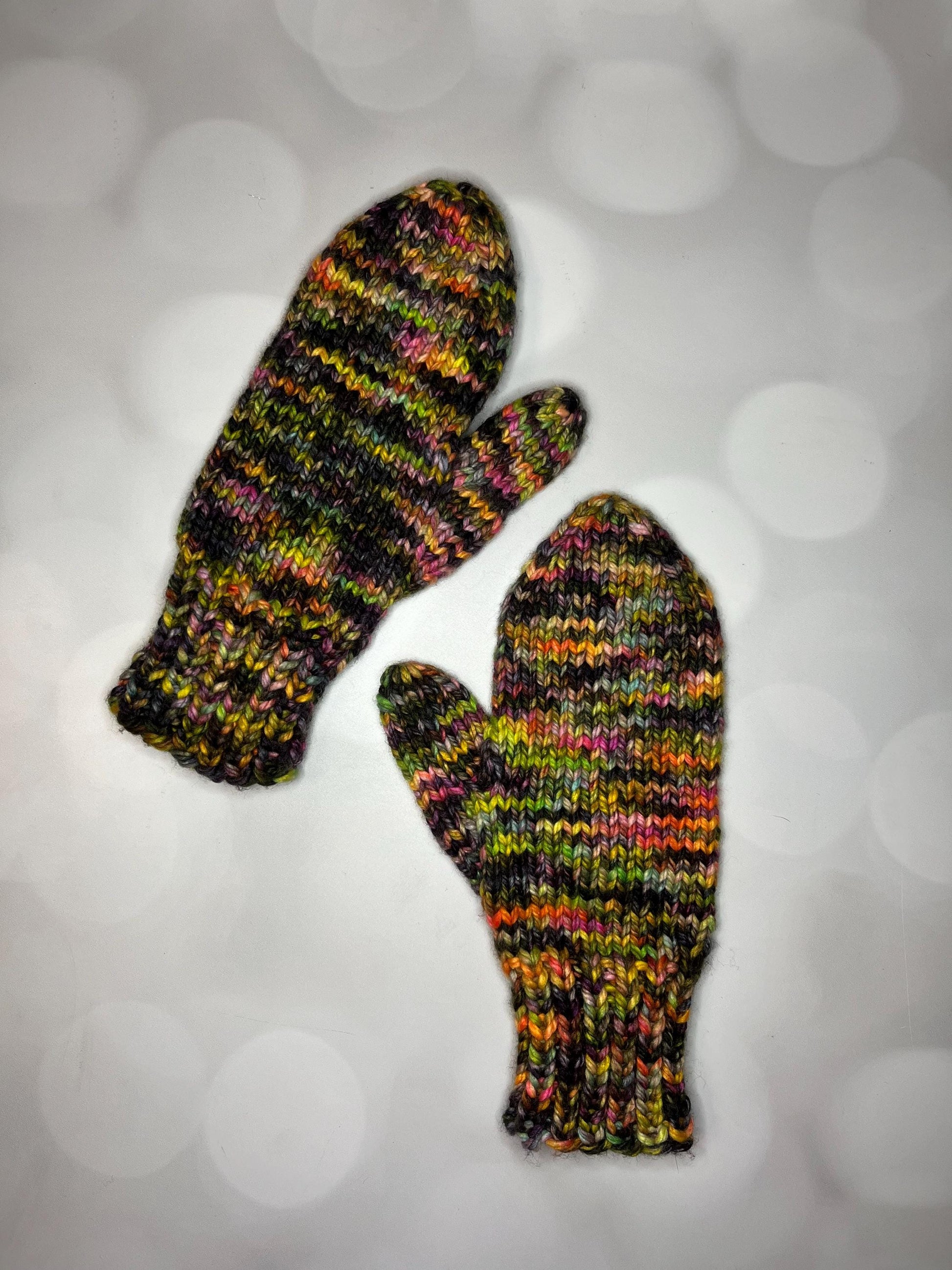 Luxury Rainbow Merino Wool and Silk Knit Mittens - Skating Rink Carpet Hand Knit Mittens with Hand Dyed Yarn