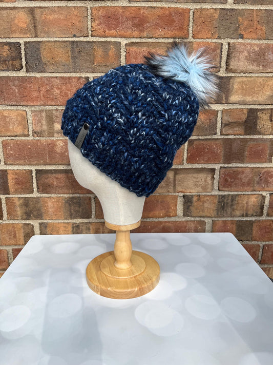 Blue Knit Hat - Blue Confetti Hand Knit Hat