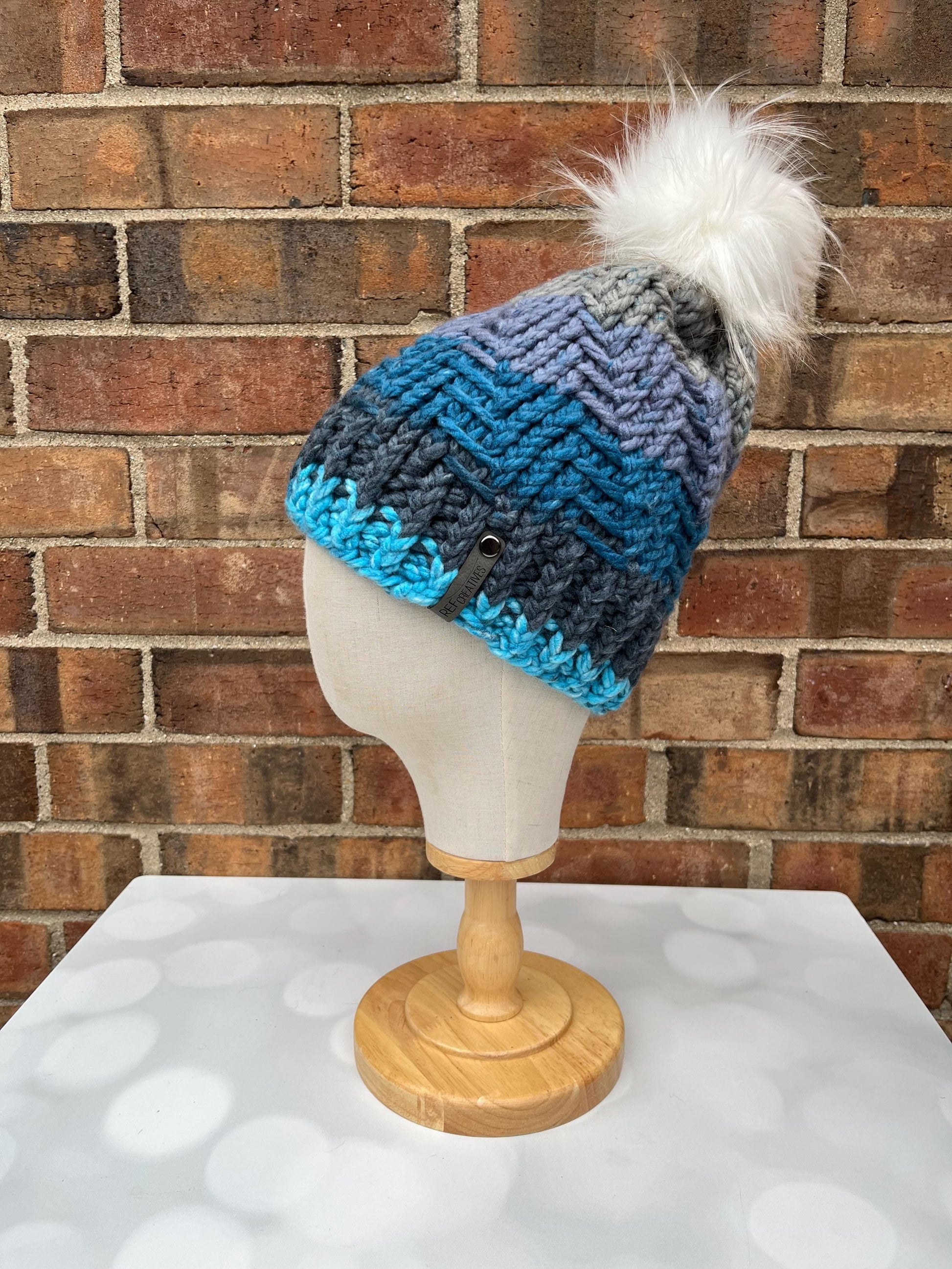 Blue Knit Hat - Winter Blues Hand Knit Hat
