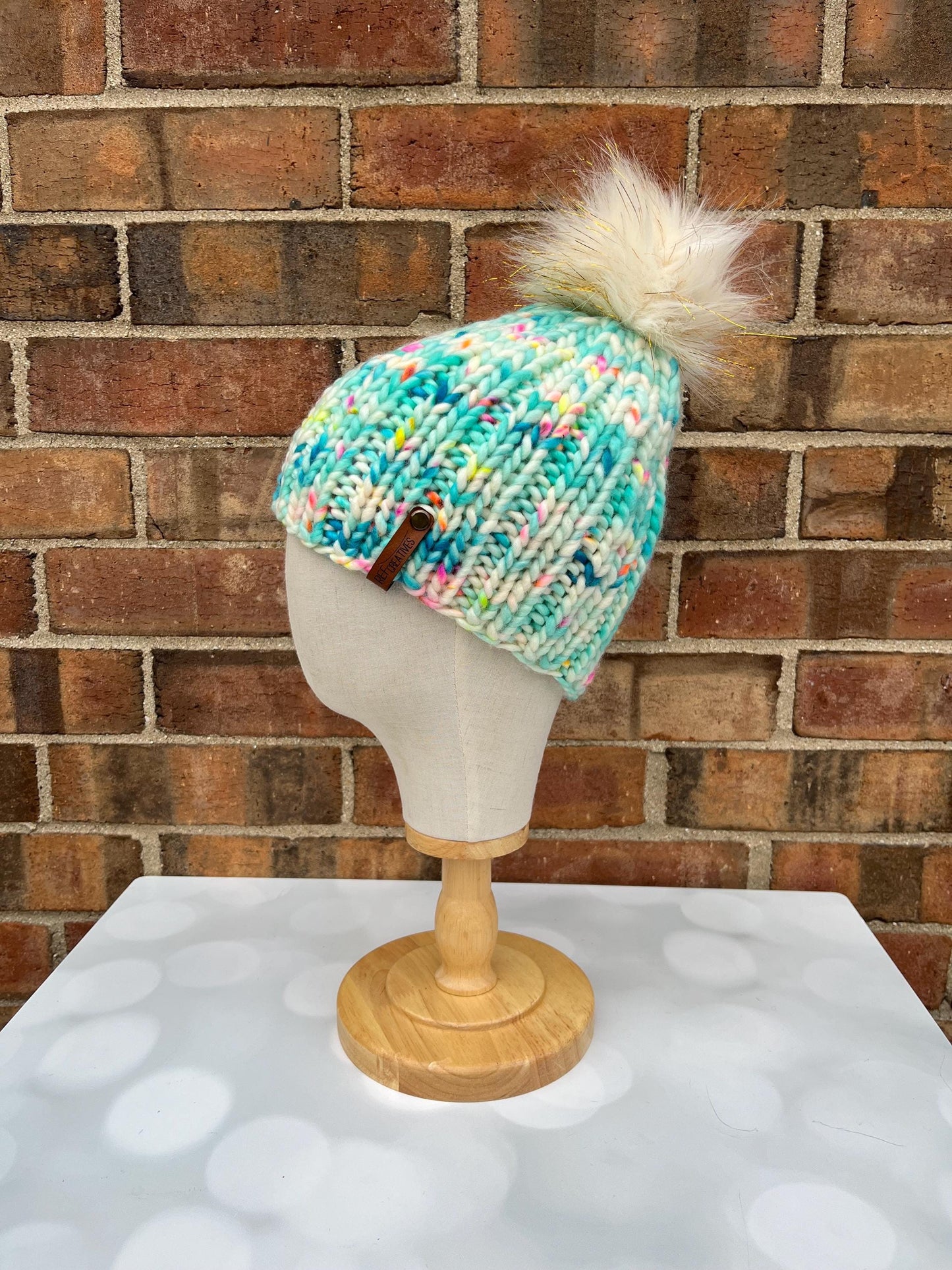 Luxury Turquoise Merino Wool Ribbed Knit Hat - Pool Party Classic Beanie Hand Knit Hat with Hand Dyed Yarn
