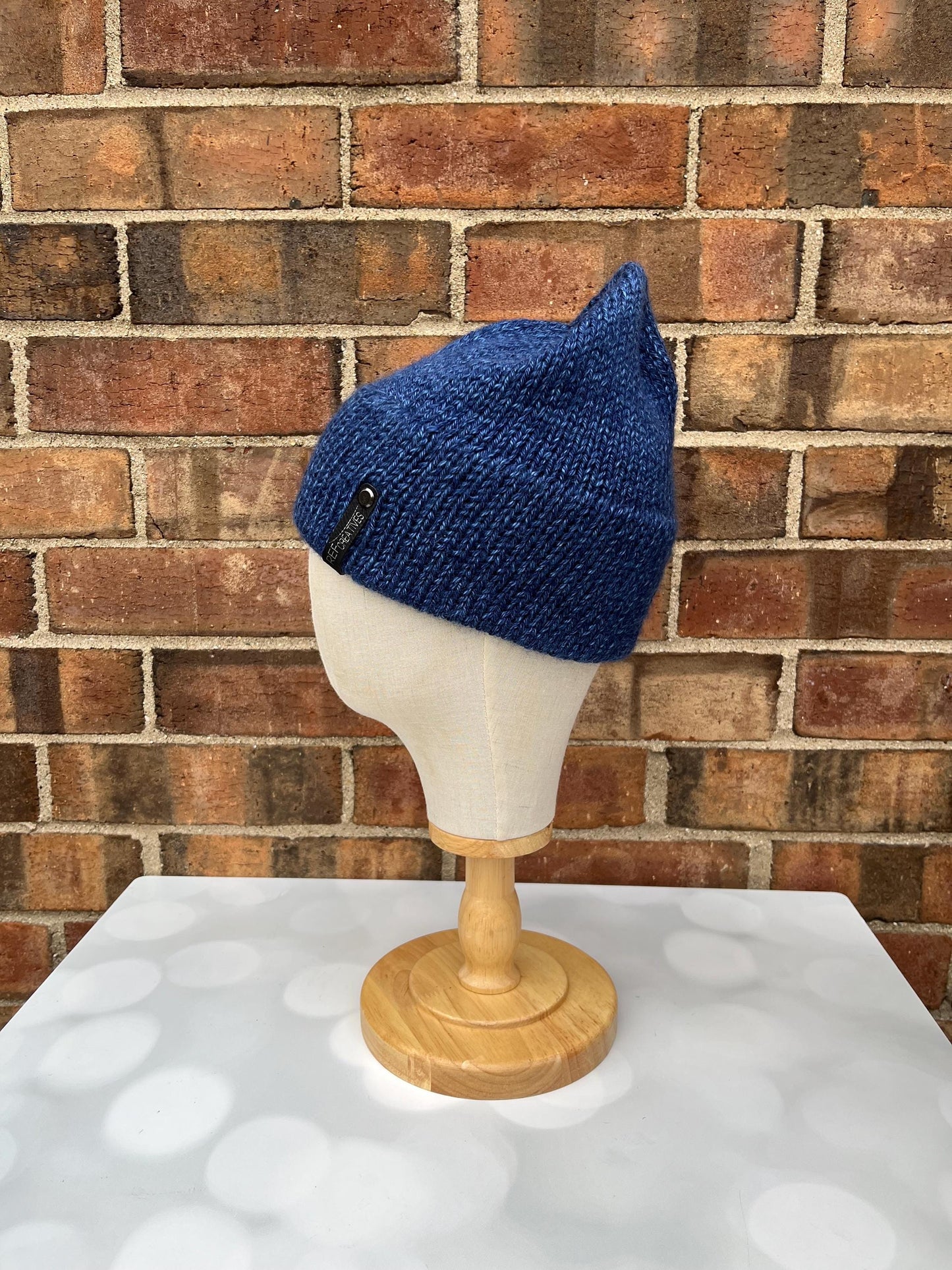 Blue Double Brim Beanie - Heathery Blue Hand Knit Hat