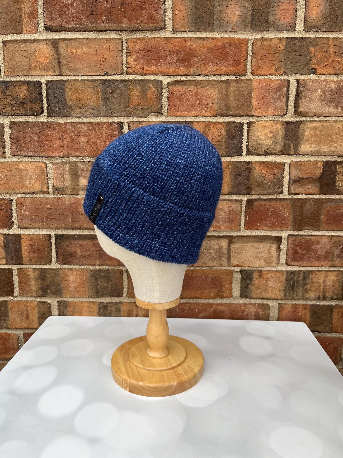 Blue Double Brim Beanie - Heathery Blue Hand Knit Hat
