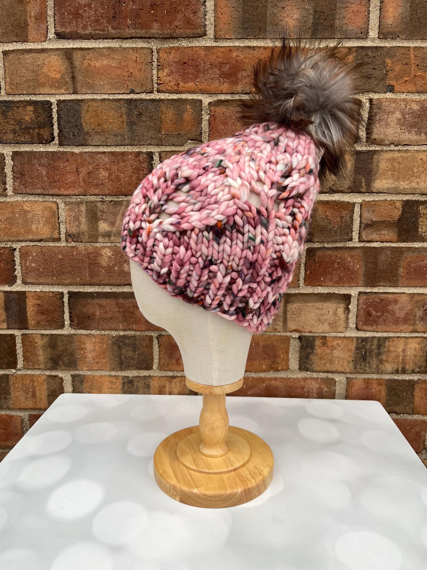Luxury Mauve Merino Wool Knit Hat - Acadian Autumn Leaves Hand Knit Hat with Hand Dyed Yarn