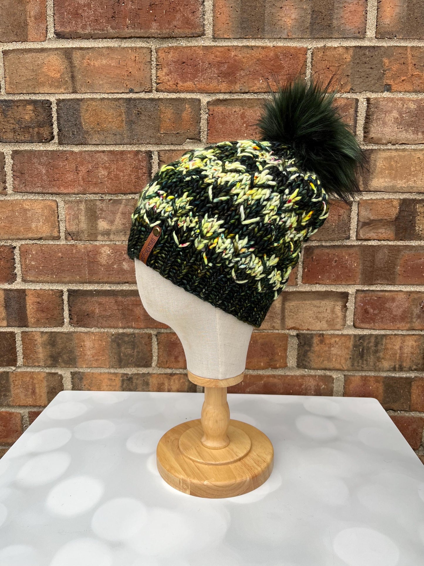 Luxury Green Striped Merino Wool Knit Beanie - Pomona Hand Knit Hat with Hand Dyed Yarn