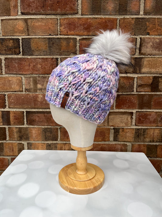 Luxury Merino Pastel Purple Knit Hat - Rosewood Bloom Beanie Hand Knit Hat with Hand Dyed Yarn
