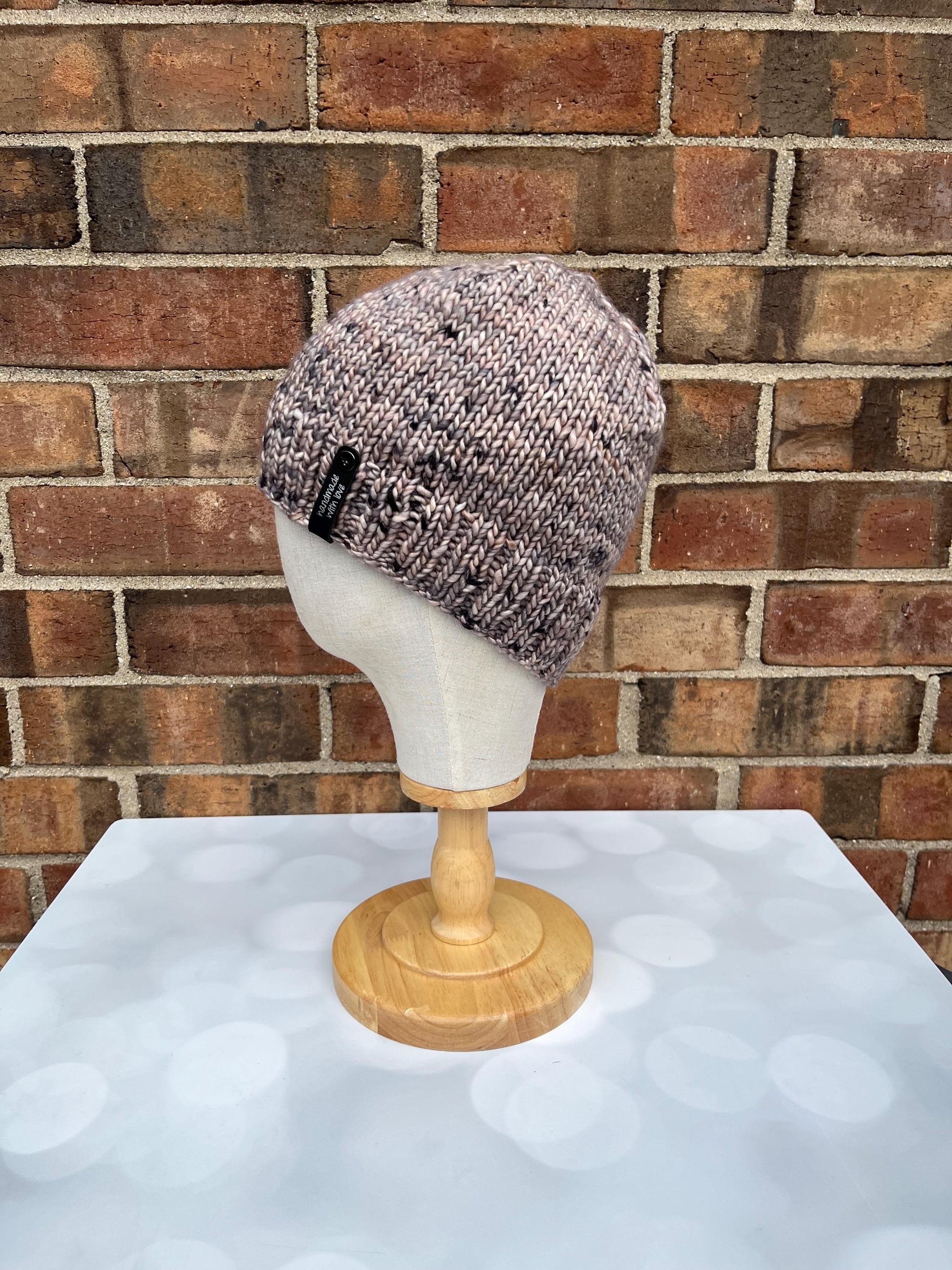 Luxury Neutral Folded Brim Merino Wool Beanie - Brown Teenie Weenie Beanie Hand Knit Hat with Hand Dyed Yarn