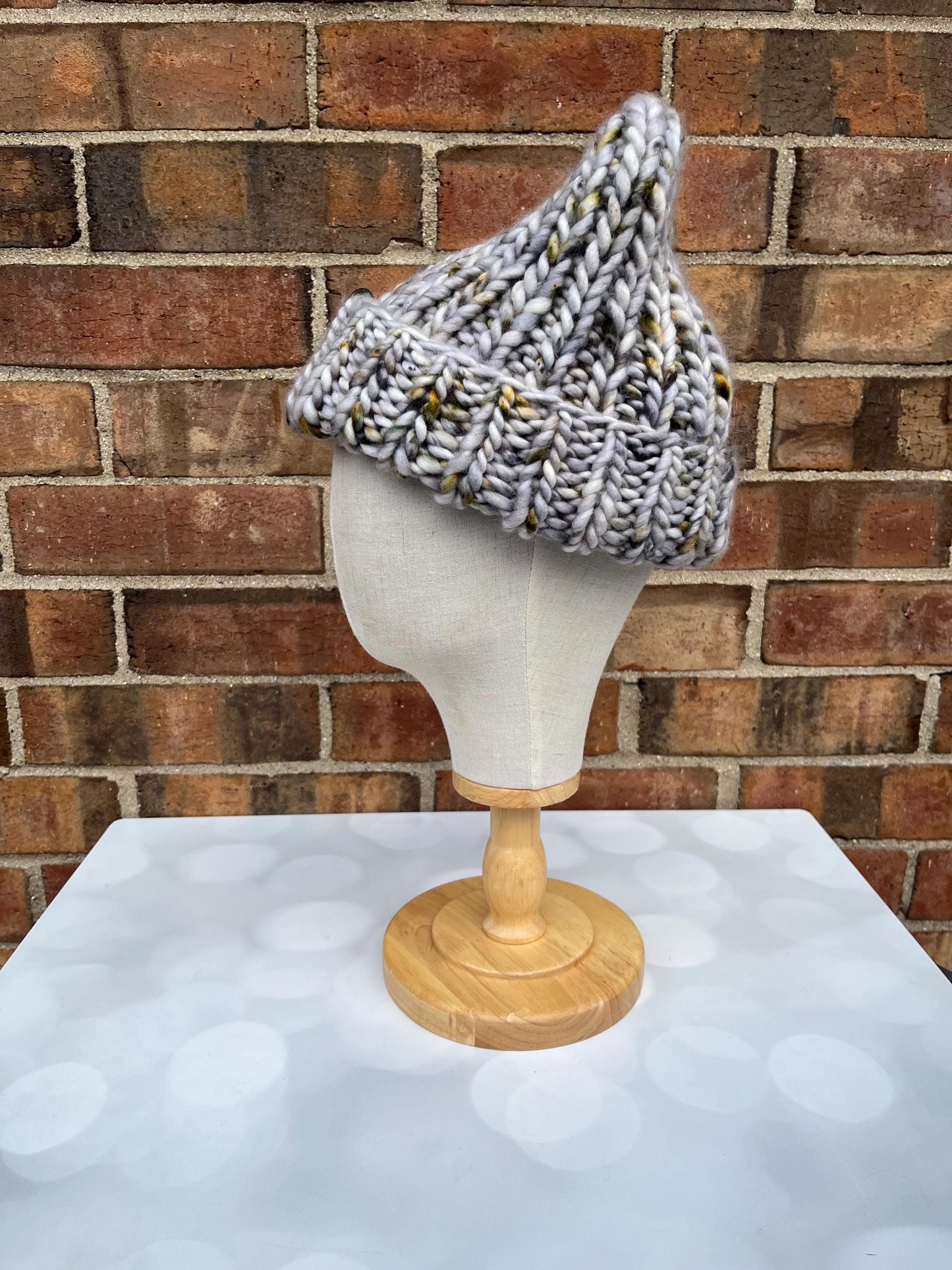 Luxury Grey Merino Wool Knit Hat - Wildwood Folded Brim Beanie Hand Knit Hat with Hand Dyed Yarn