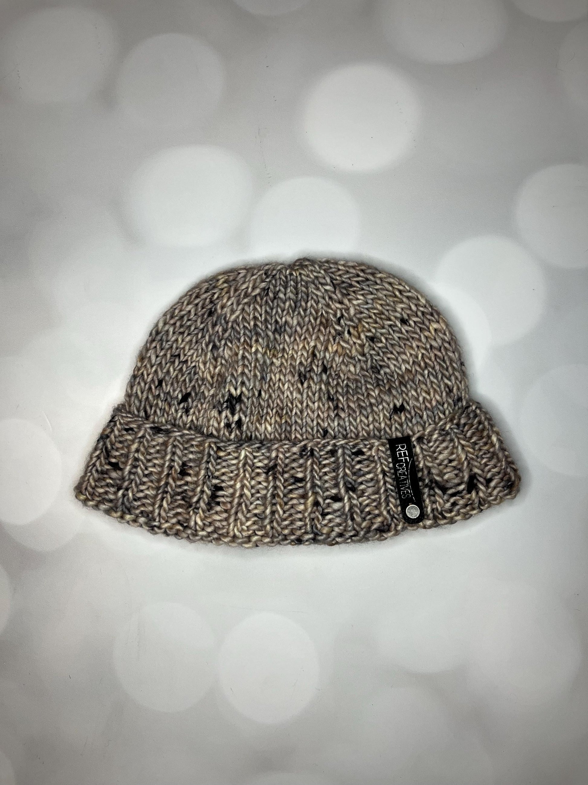 Luxury Neutral Folded Brim Merino Wool Beanie - Brown Teenie Weenie Beanie Hand Knit Hat with Hand Dyed Yarn