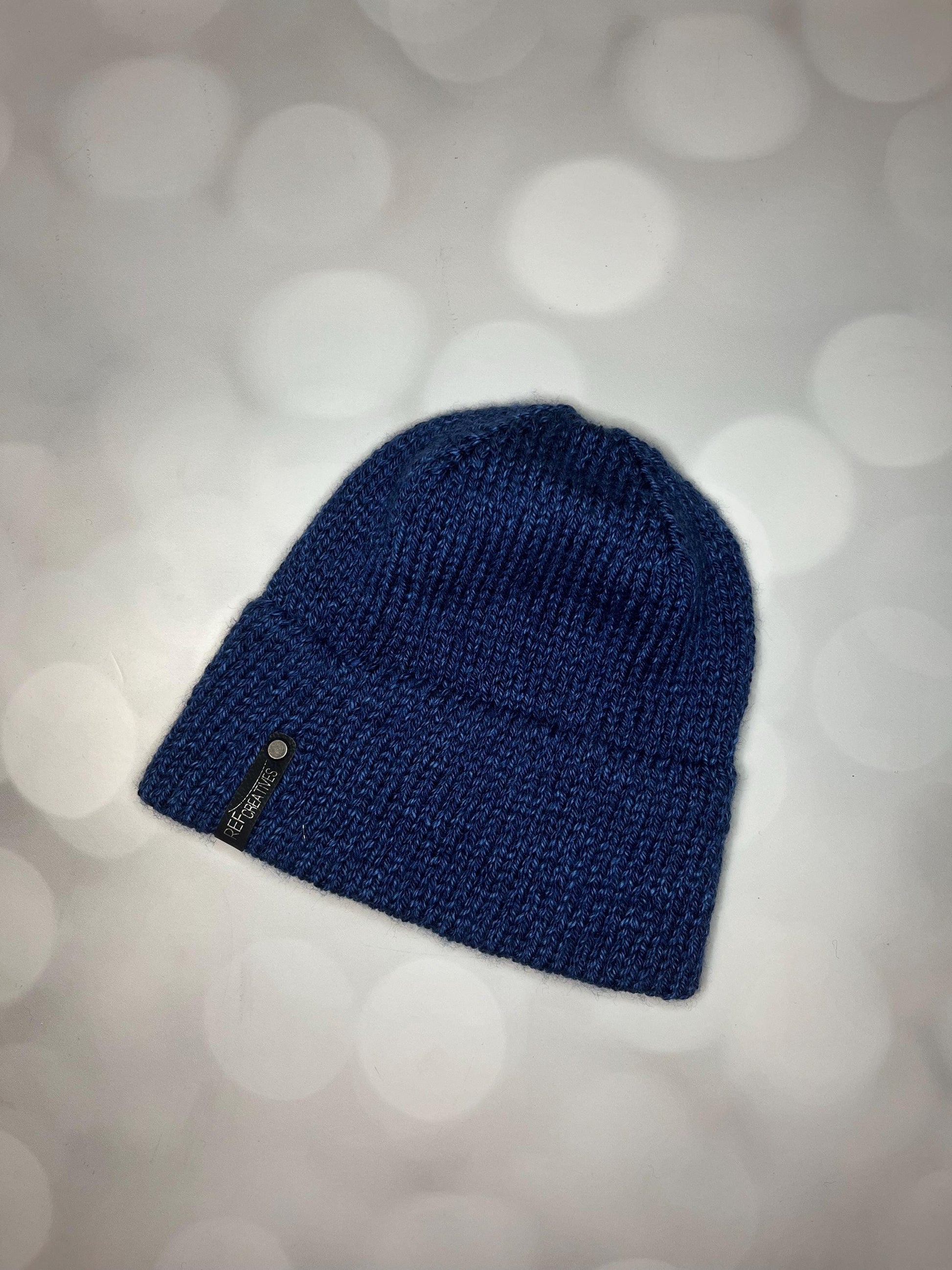 Blue Double Brim Beanie - Heathery Blue Hand Knit Hat