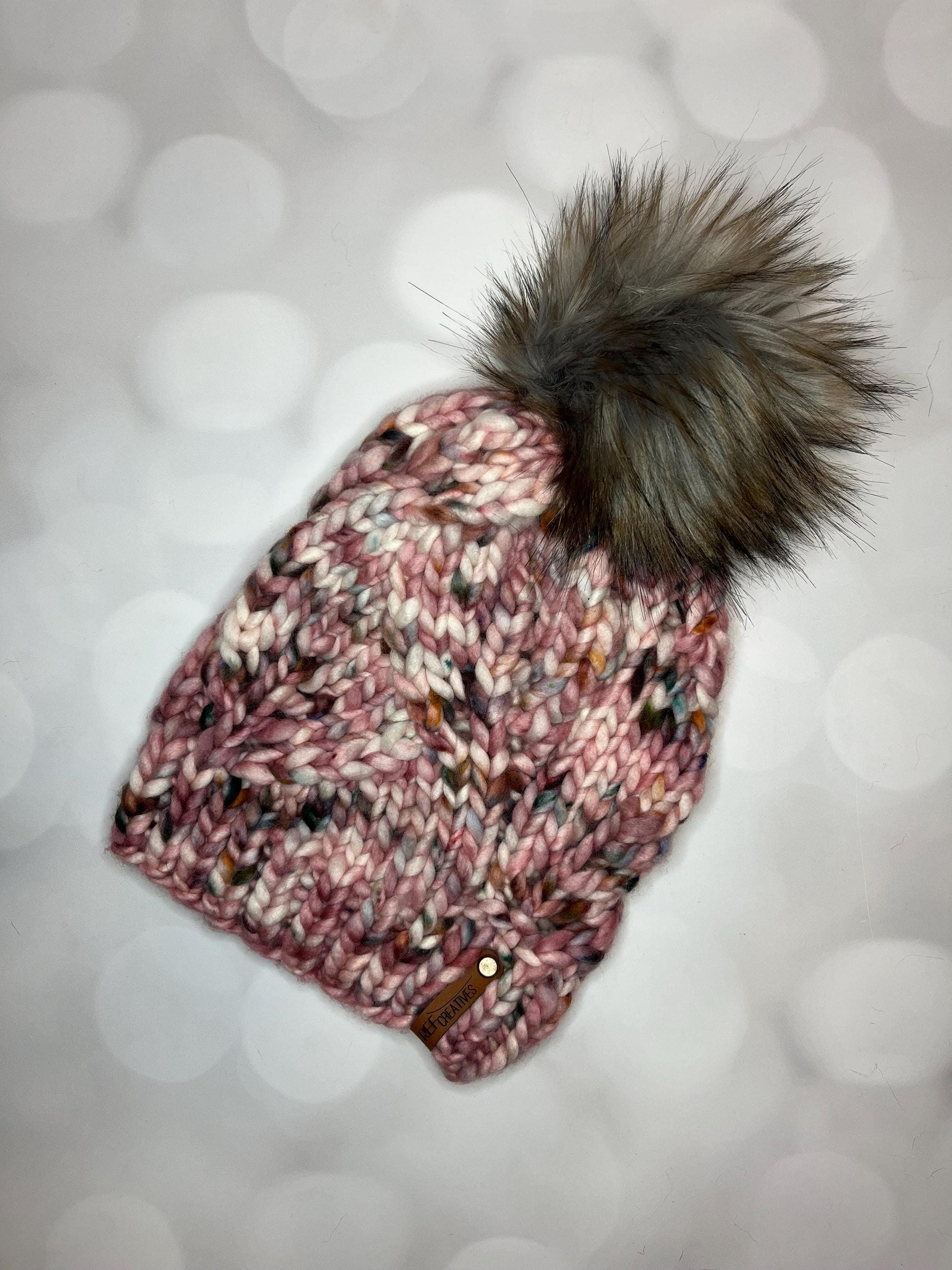Luxury Mauve Merino Wool Knit Hat - Acadian Autumn Leaves Hand Knit Hat with Hand Dyed Yarn