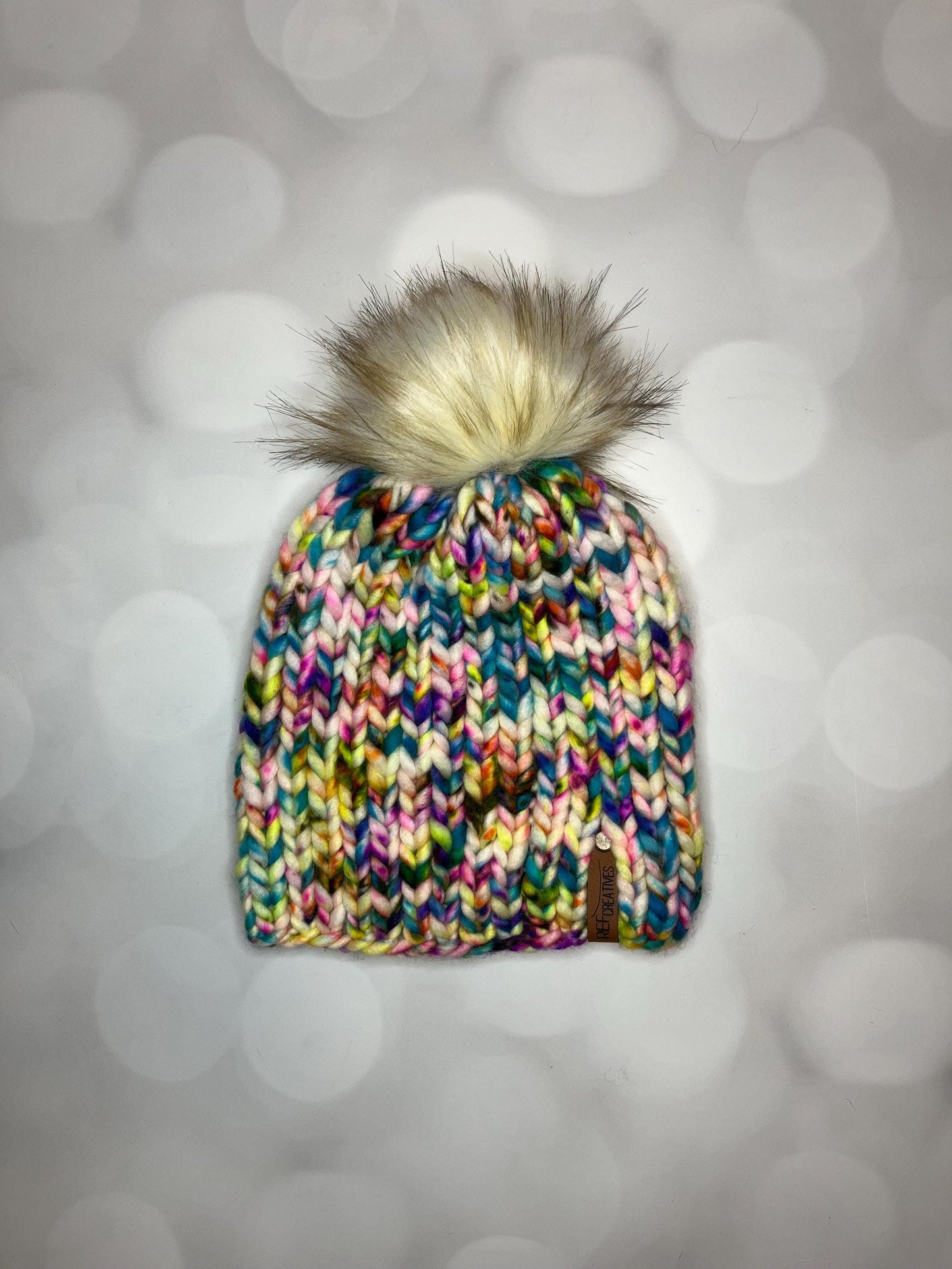 Luxury Rainbow Speckle Merino Wool Ribbed Knit Hat - White Teal Pink Yellow Classic Beanie Hand Knit Hat with Hand Dyed Yarn