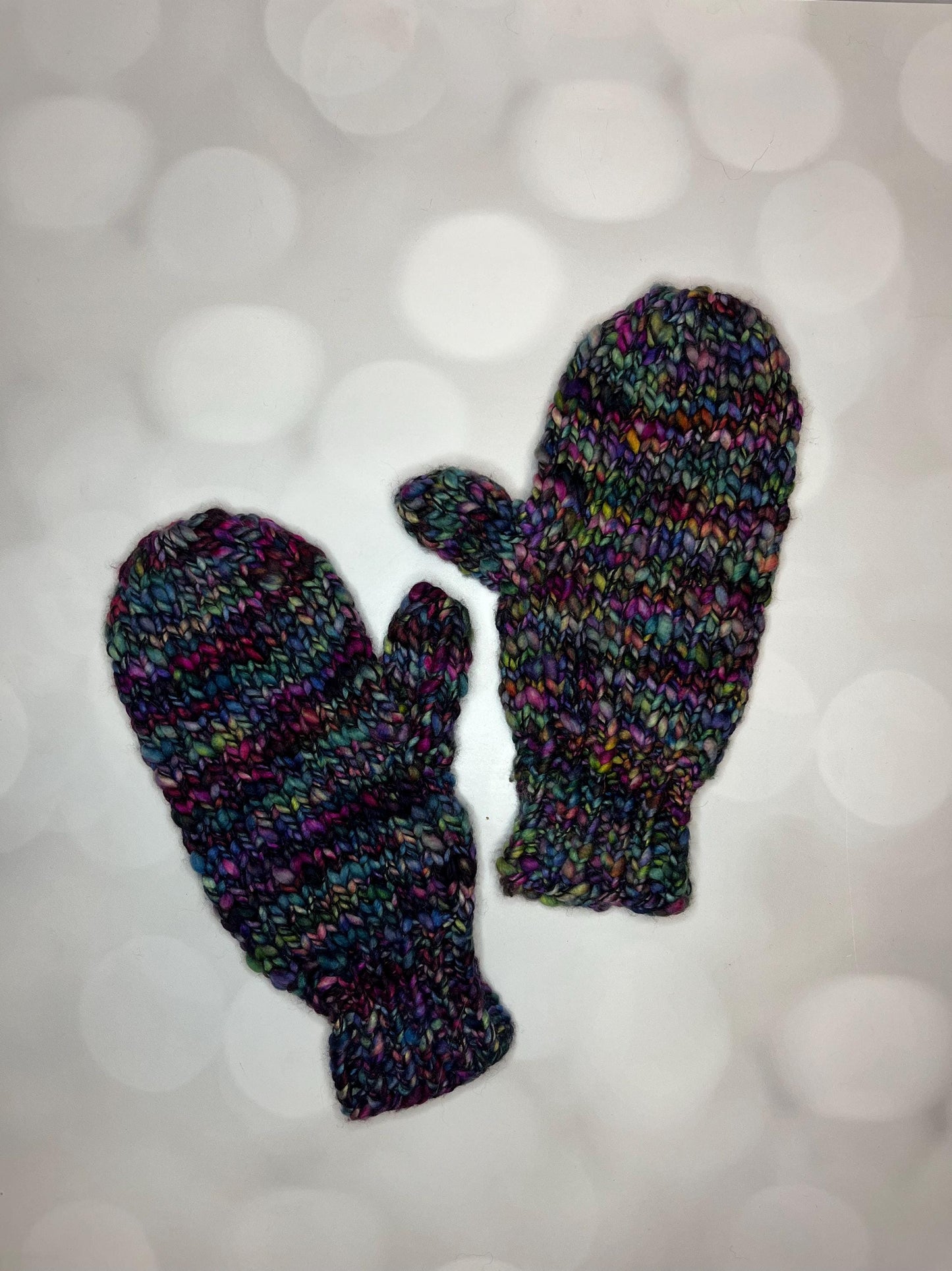 Luxury Rainbow Merino Wool Knit Mittens - Stained Glass Hand Knit Mittens with Hand Dyed Yarn