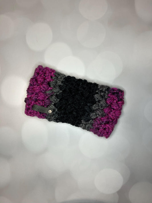 Black and Pink Hand Crocheted Ear Warmer