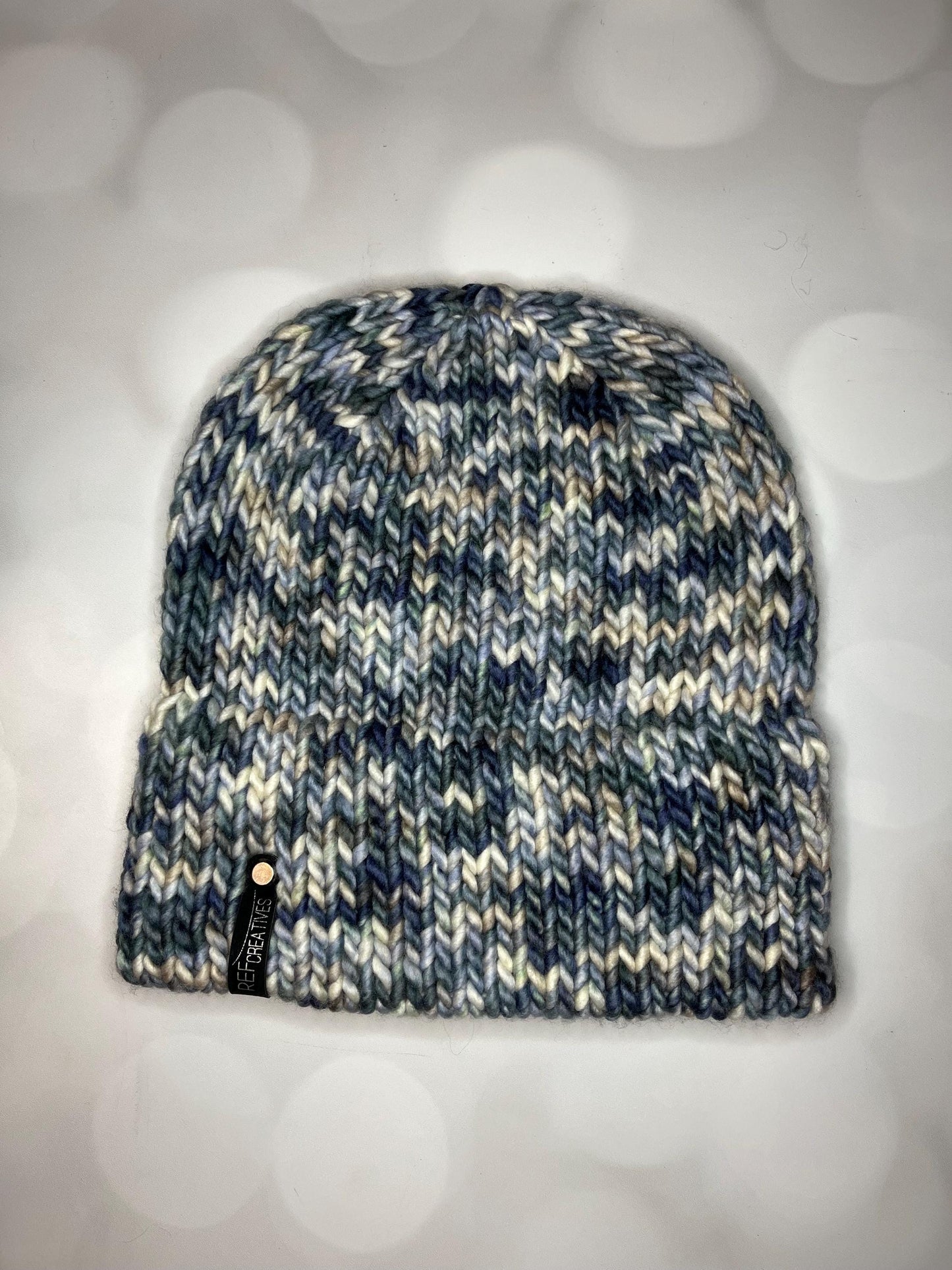 Luxury Muted Blue Green Grey Double Brim Merino Wool Beanie - Stormy Ocean Hand Knit Hat with Hand Dyed Yarn