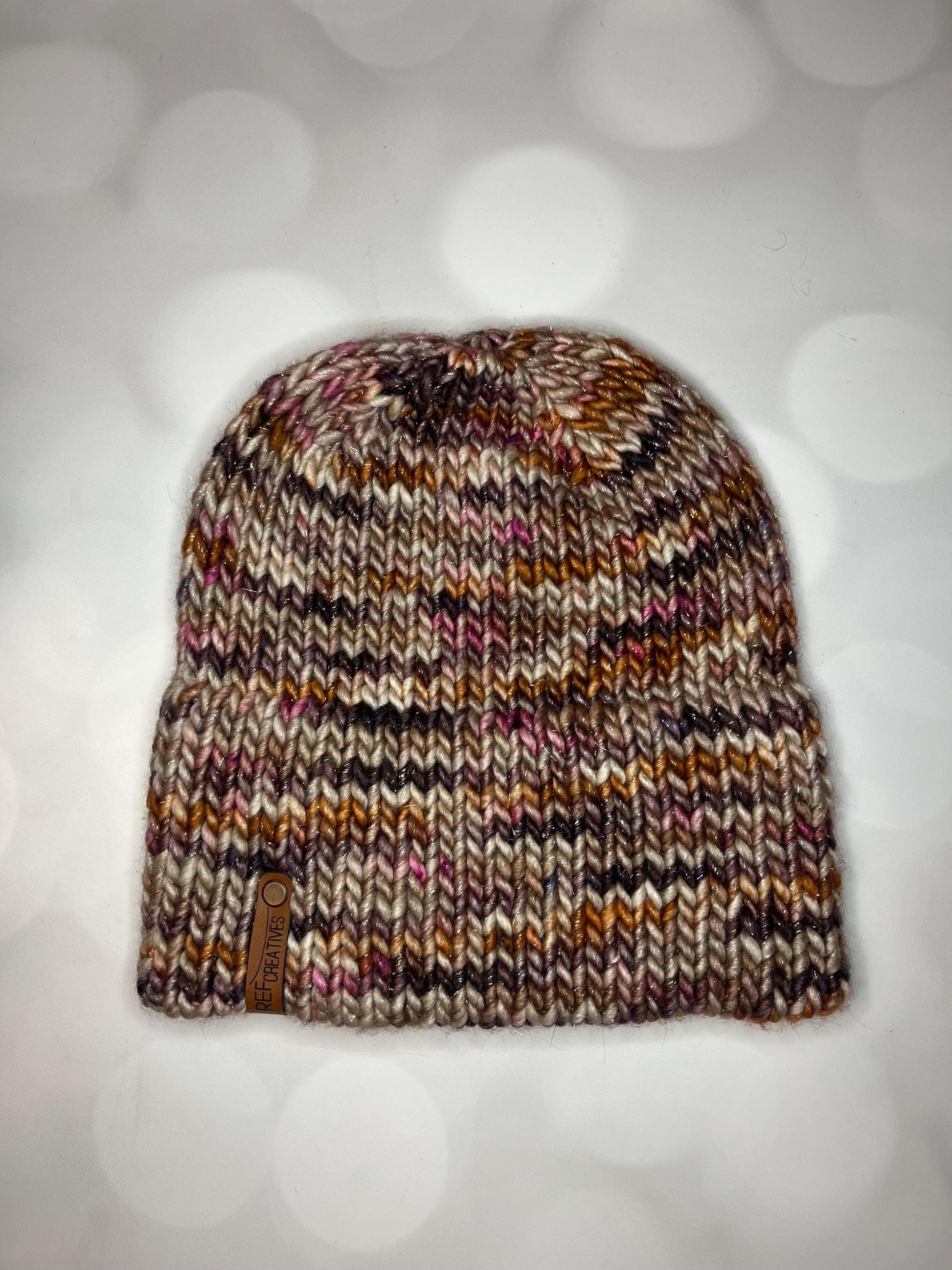 Luxury Muted Sparkly Double Brim Merino Wool Beanie - Autumnal Hand Knit Hat with Hand Dyed Yarn
