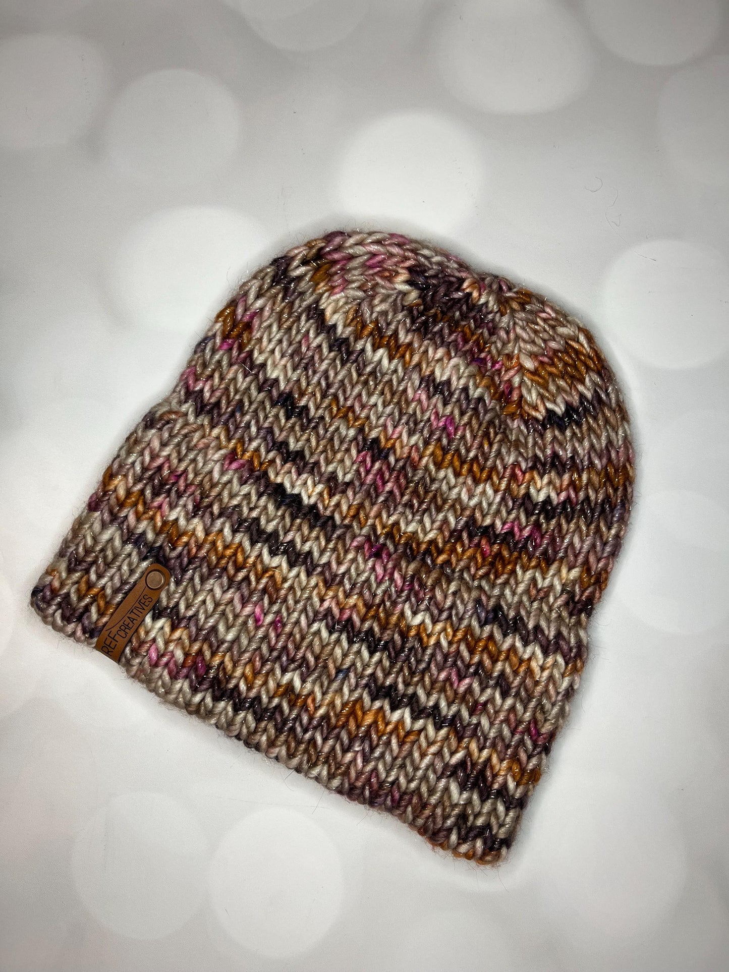 Luxury Muted Sparkly Double Brim Merino Wool Beanie - Autumnal Hand Knit Hat with Hand Dyed Yarn