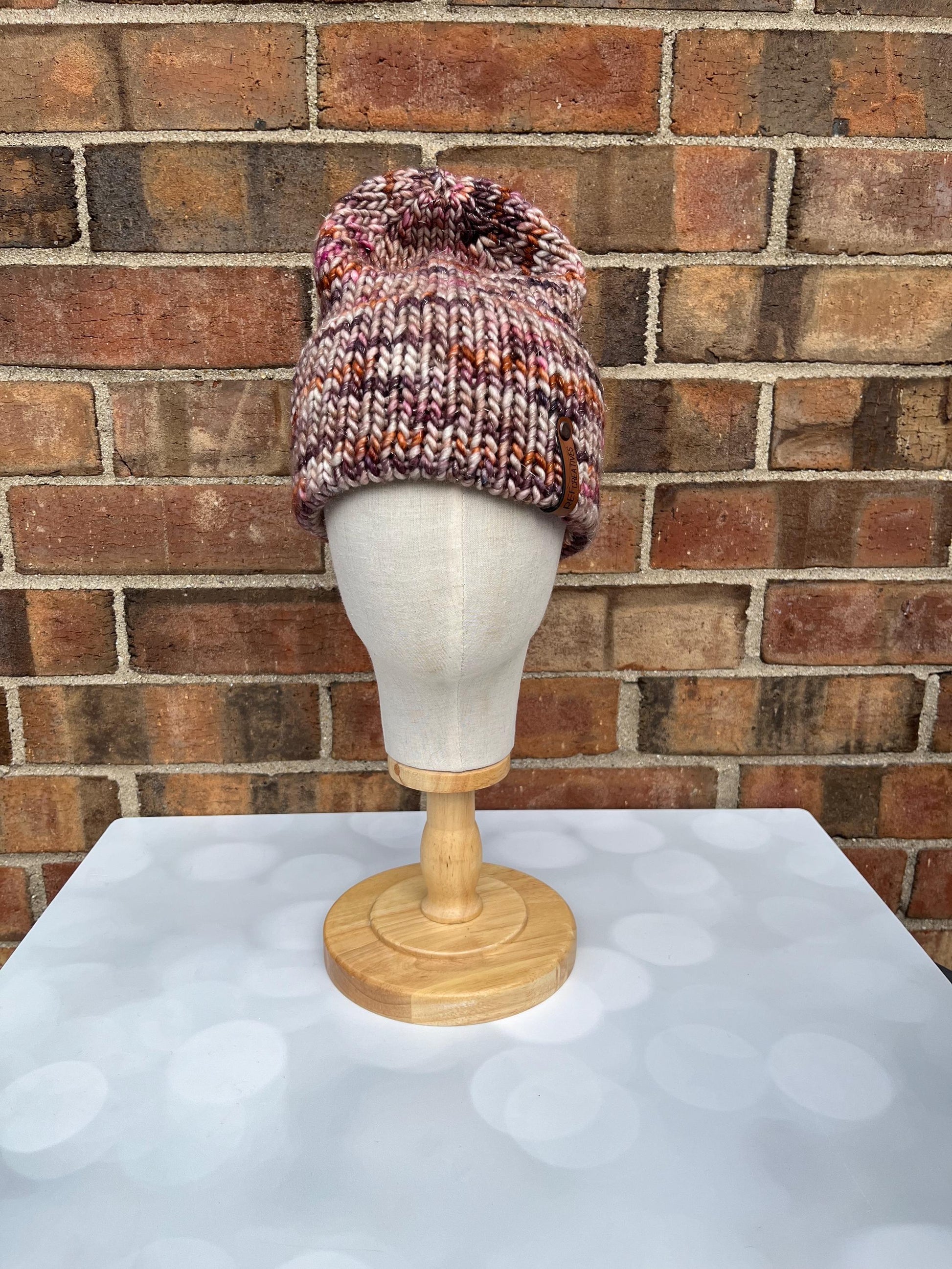 Luxury Muted Sparkly Double Brim Merino Wool Beanie - Autumnal Hand Knit Hat with Hand Dyed Yarn