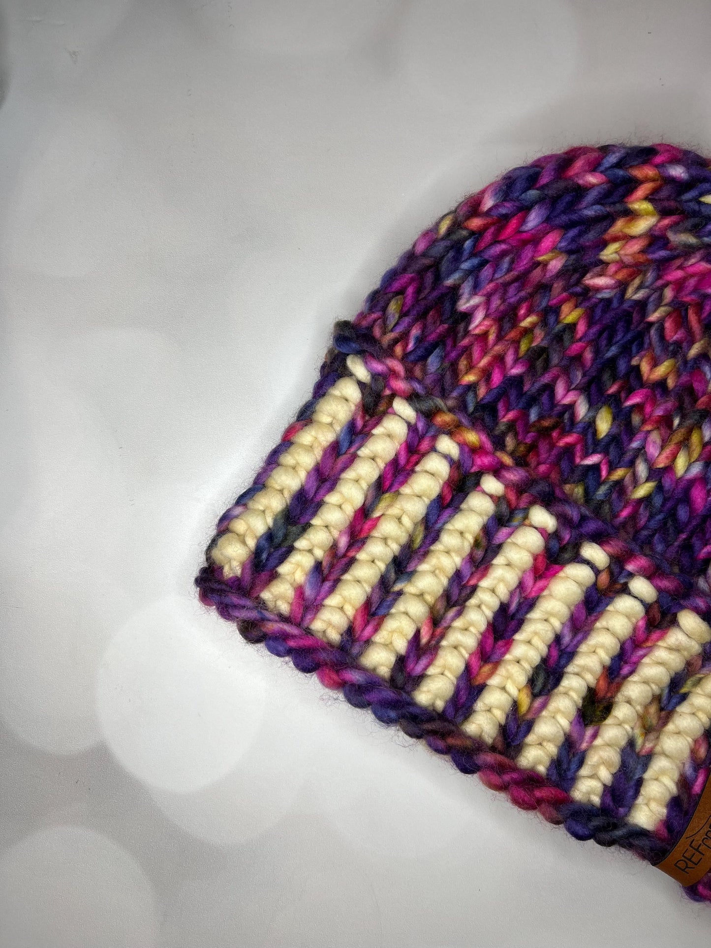 Luxury Purple Corrugated Ribbed Merino Wool Beanie - Rich Sunset Hand Knit Hat with Hand Dyed Yarn