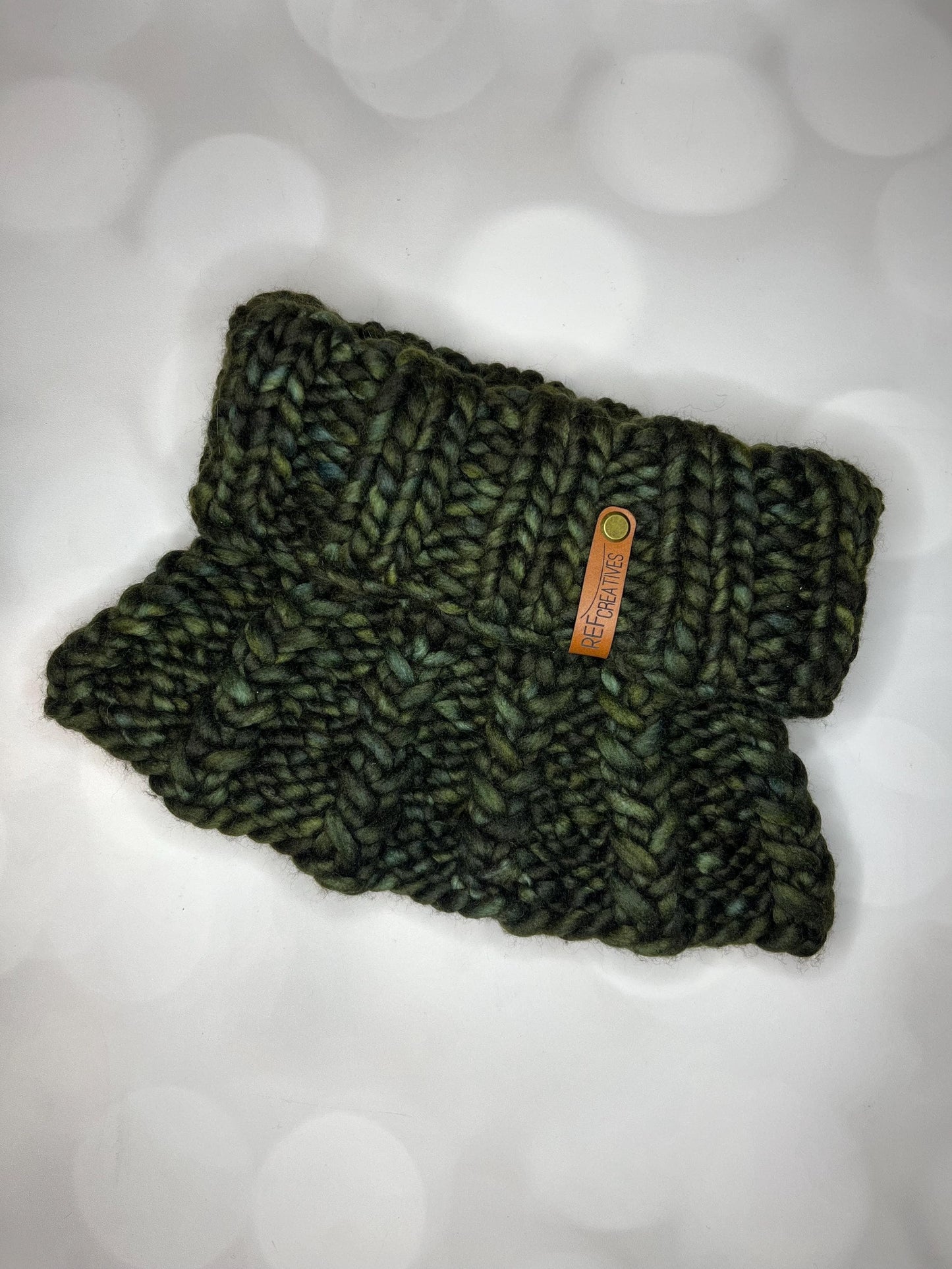Luxury Olive Folded Cuff Merino Wool Knit Neckwarmer - Hand Knit Cowl with Hand Dyed Yarn