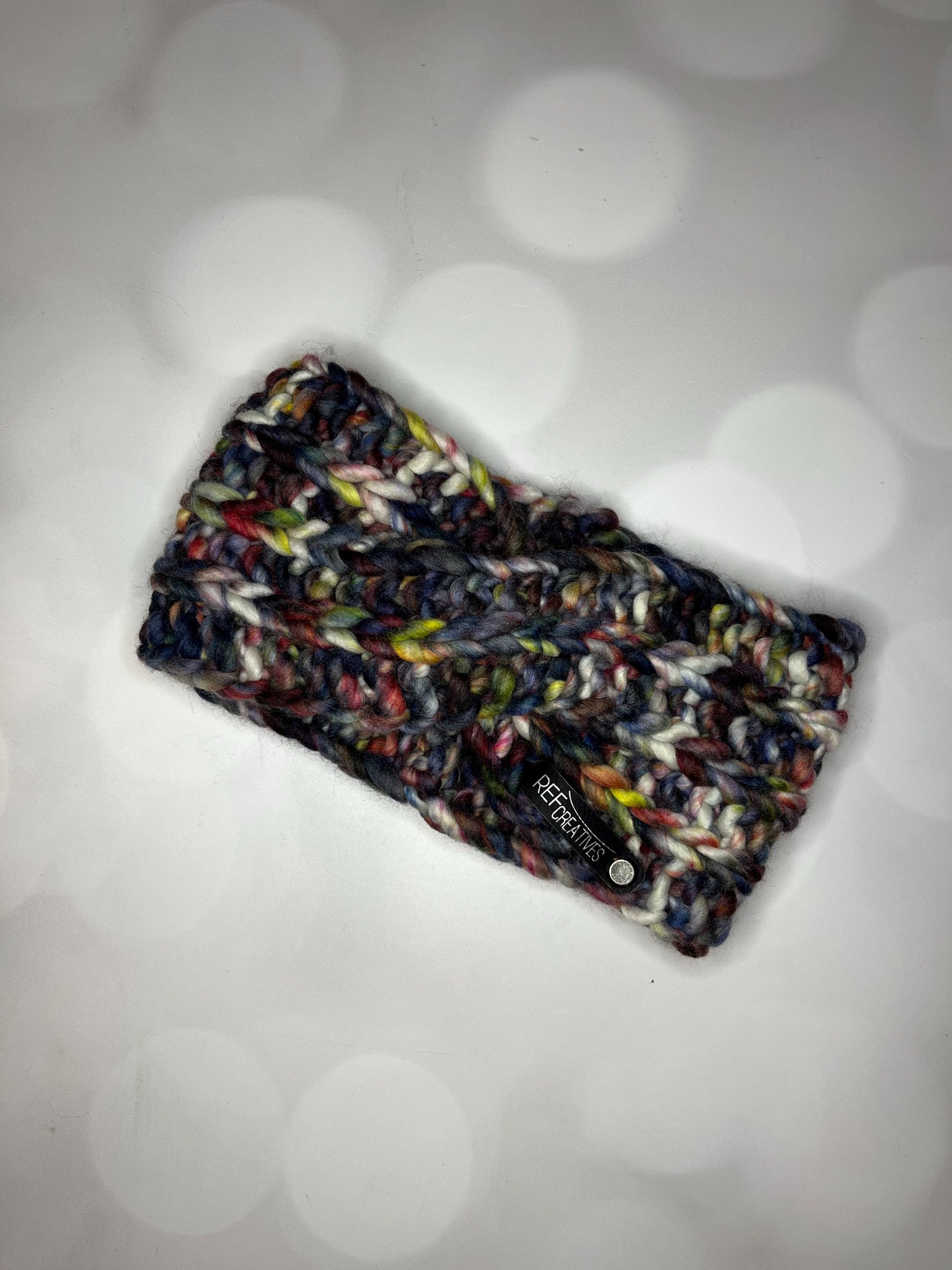 Luxury Blue Brown Hand Knit Ear Warmer with Hand Dyed Yarn