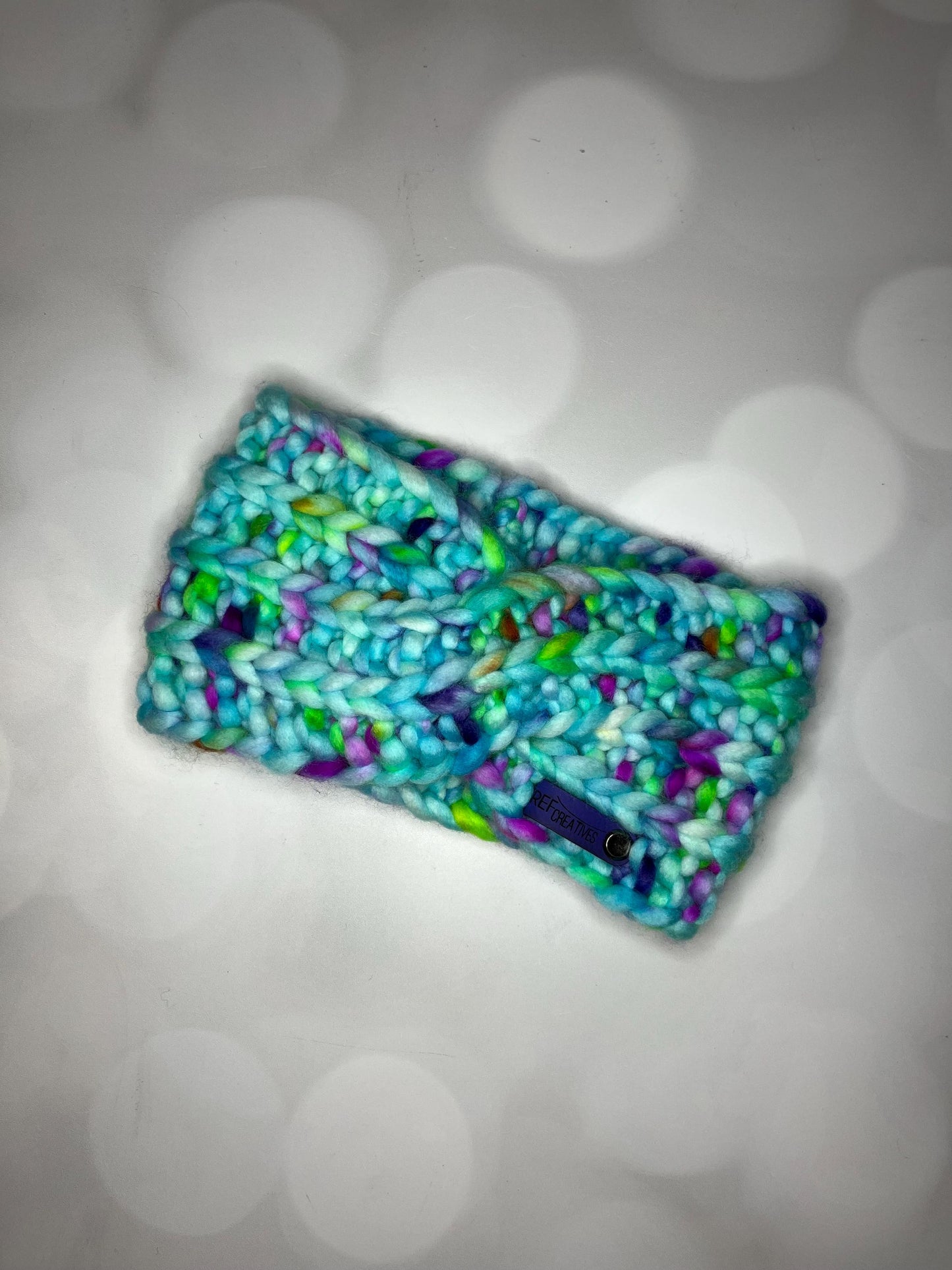 Luxury Blue Speckled Hand Knit Ear Warmer with Hand Dyed Yarn