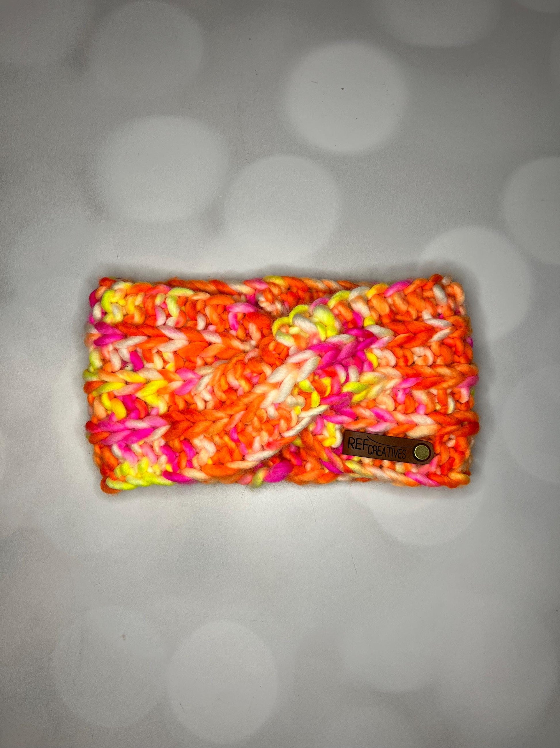 Luxury Neon Orange Hand Knit Ear Warmer with Hand Dyed Yarn