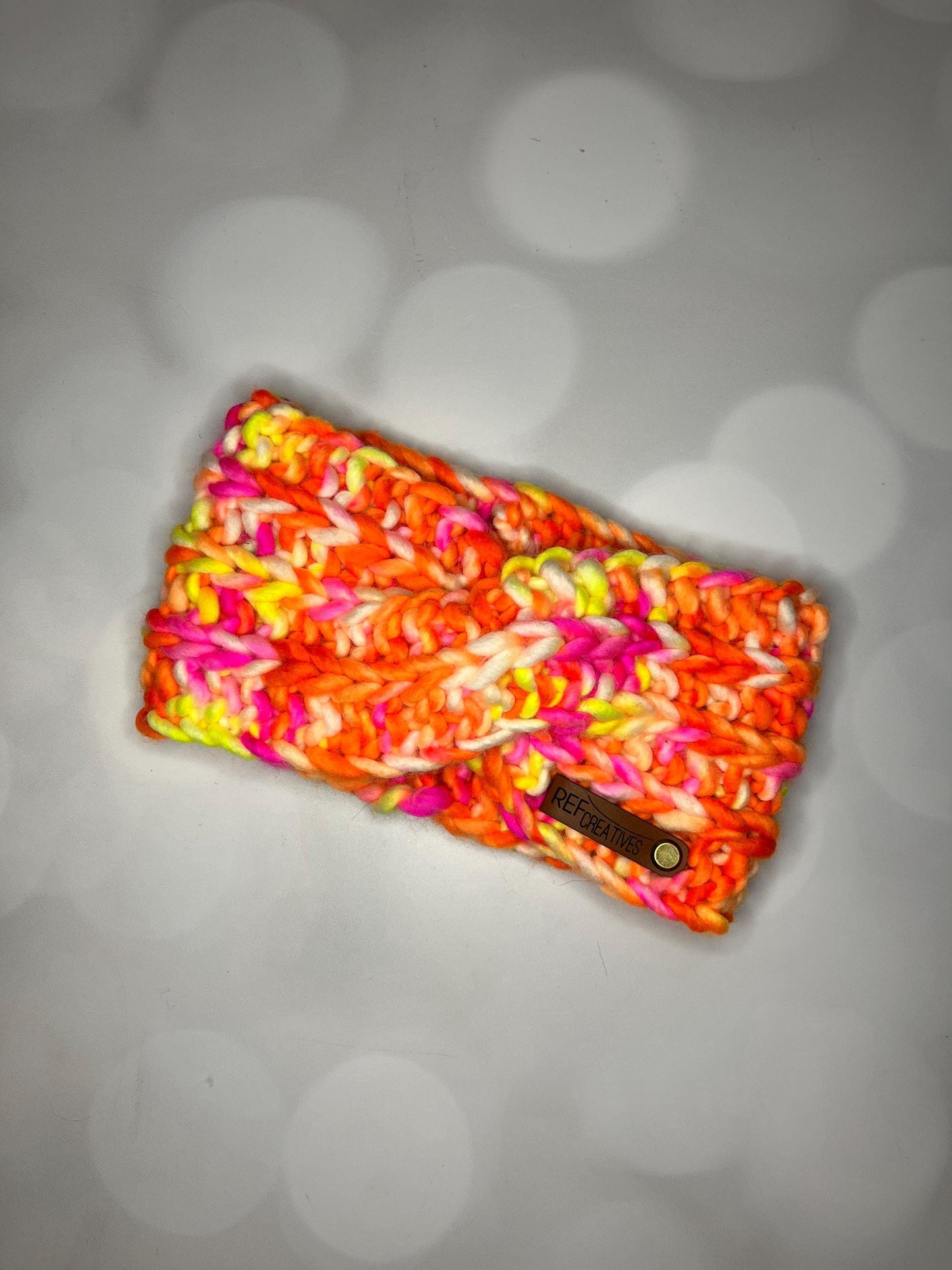 Luxury Neon Orange Hand Knit Ear Warmer with Hand Dyed Yarn