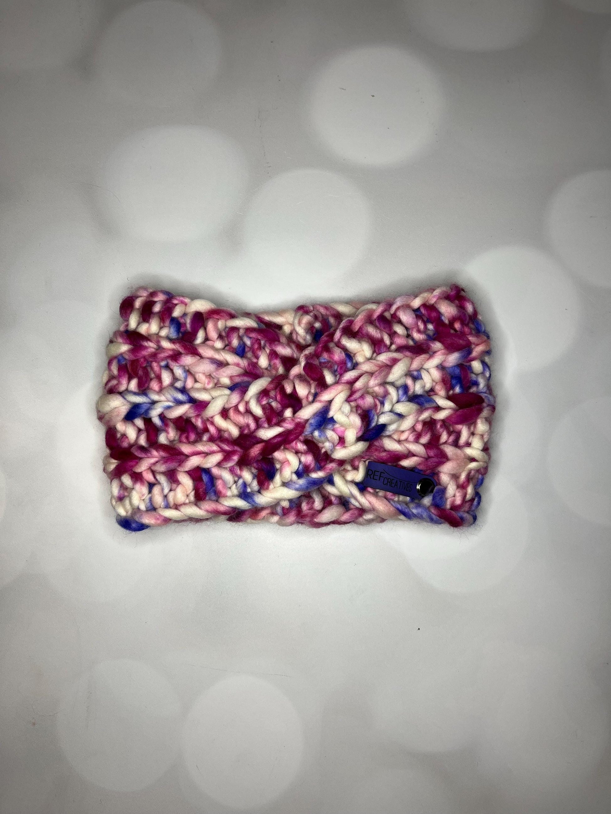 Luxury Pink White Purple Hand Knit Ear Warmer with Hand Dyed Yarn