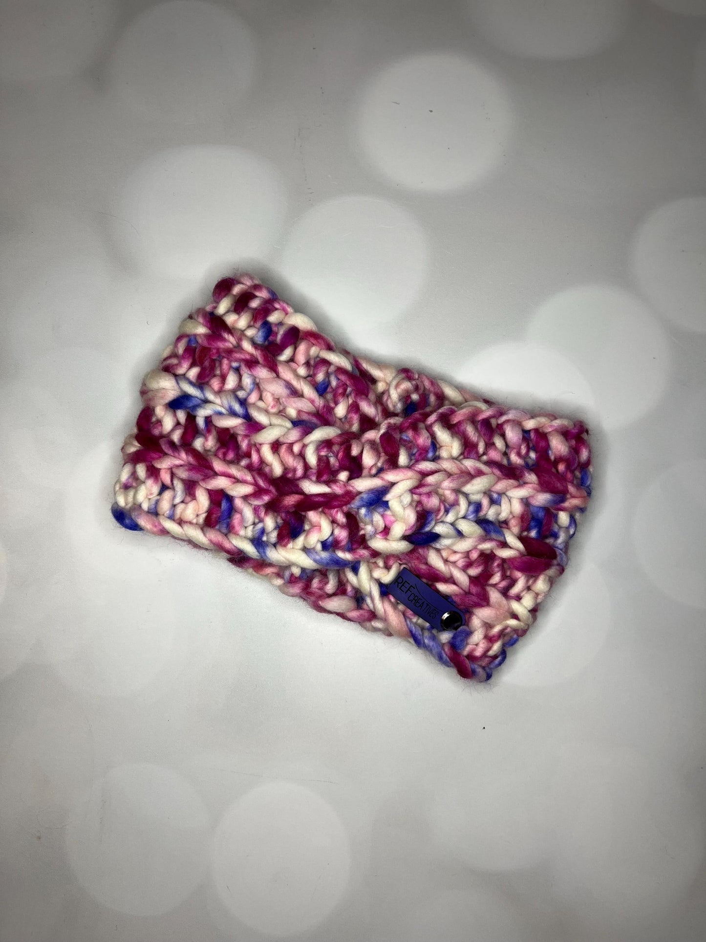 Luxury Pink White Purple Hand Knit Ear Warmer with Hand Dyed Yarn