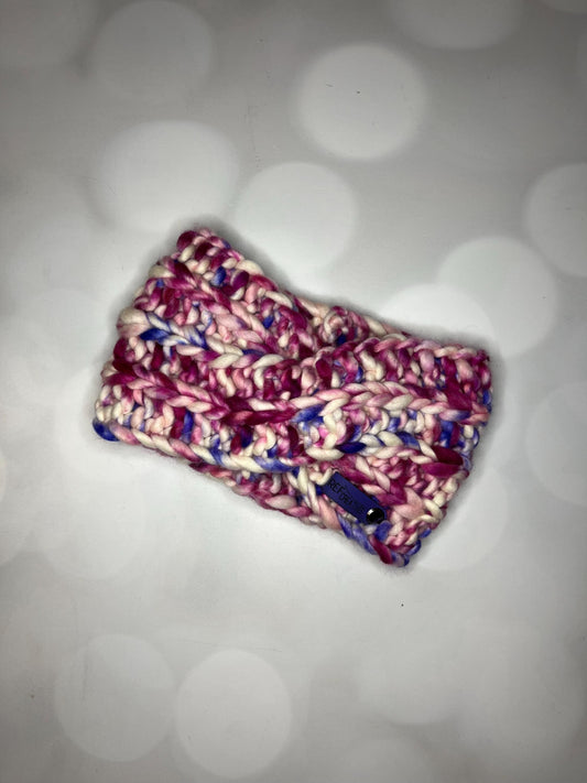 Luxury Pink White Purple Hand Knit Ear Warmer with Hand Dyed Yarn