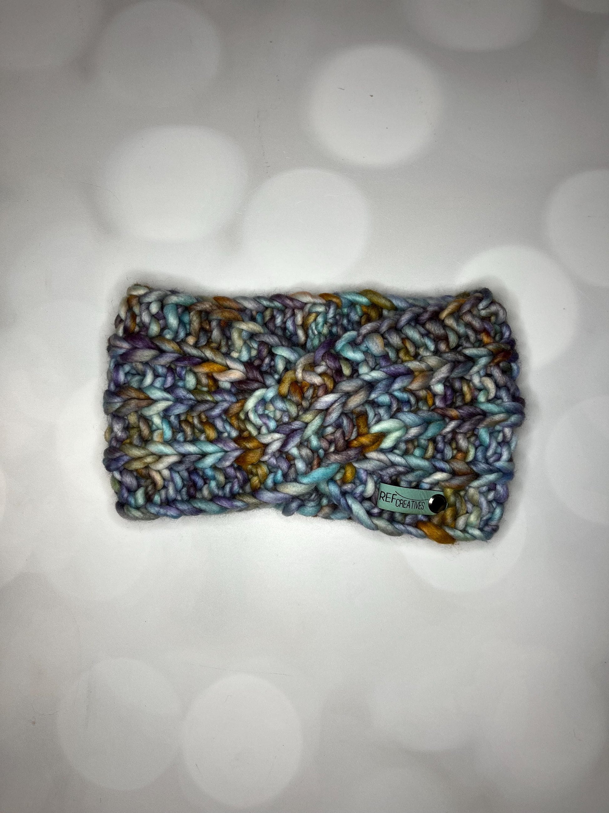 Luxury Blue Grey Gold Hand Knit Ear Warmer with Hand Dyed Yarn