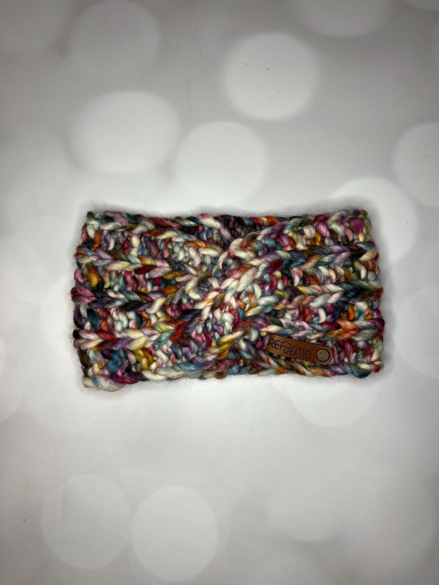 Luxury Muted Rainbow Hand Knit Ear Warmer with Hand Dyed Yarn