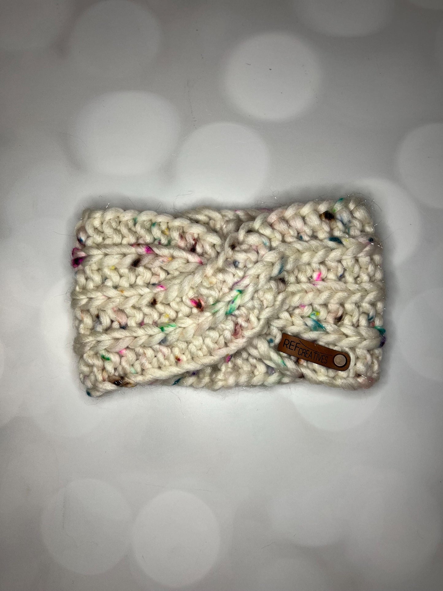 Luxury Sparkly White Speckled Hand Knit Ear Warmer with Hand Dyed Yarn