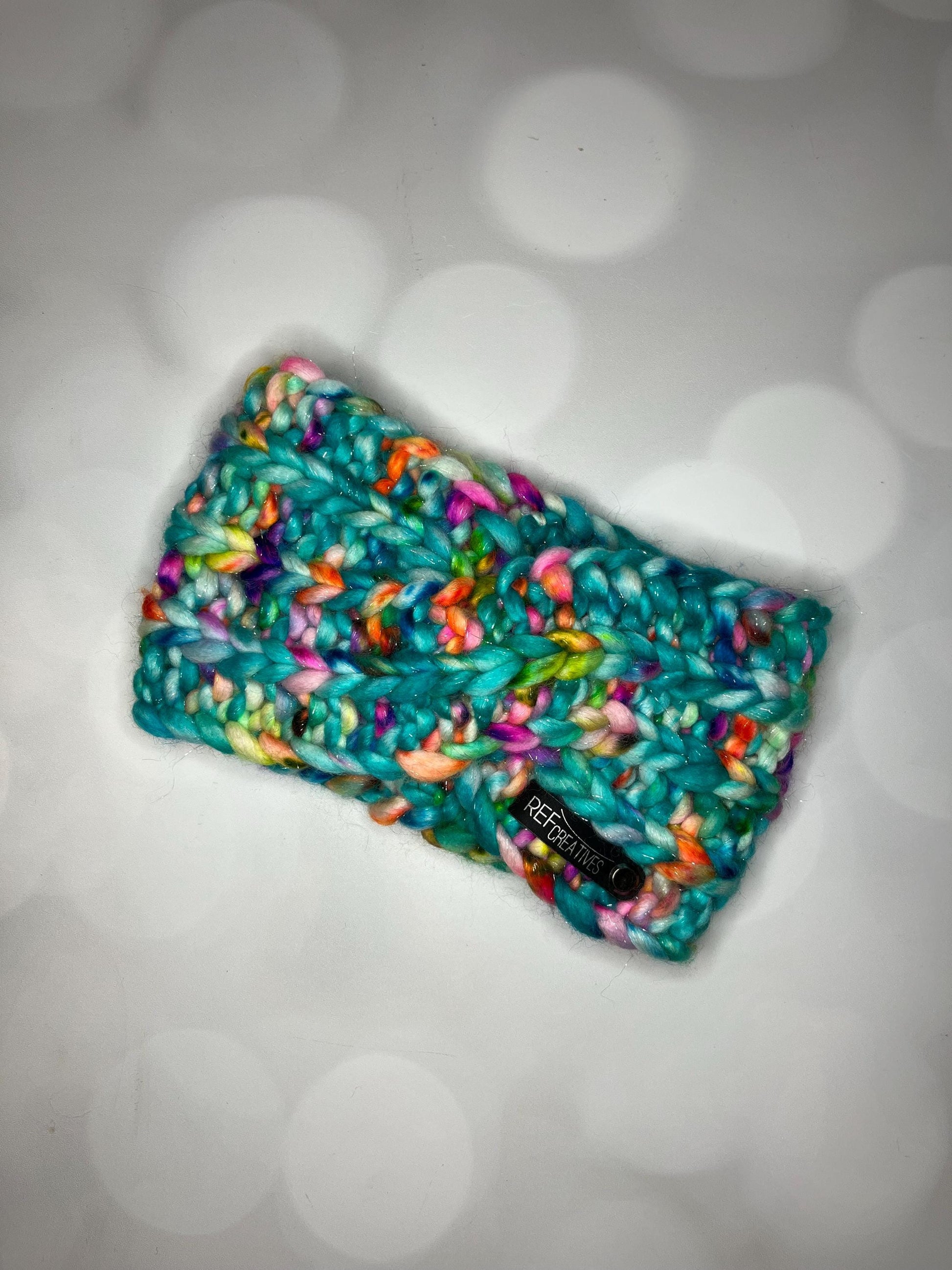 Luxury Sparkly Teal Hand Knit Ear Warmer with Hand Dyed Yarn