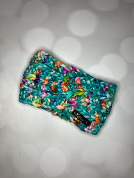 Luxury Sparkly Teal Hand Knit Ear Warmer with Hand Dyed Yarn