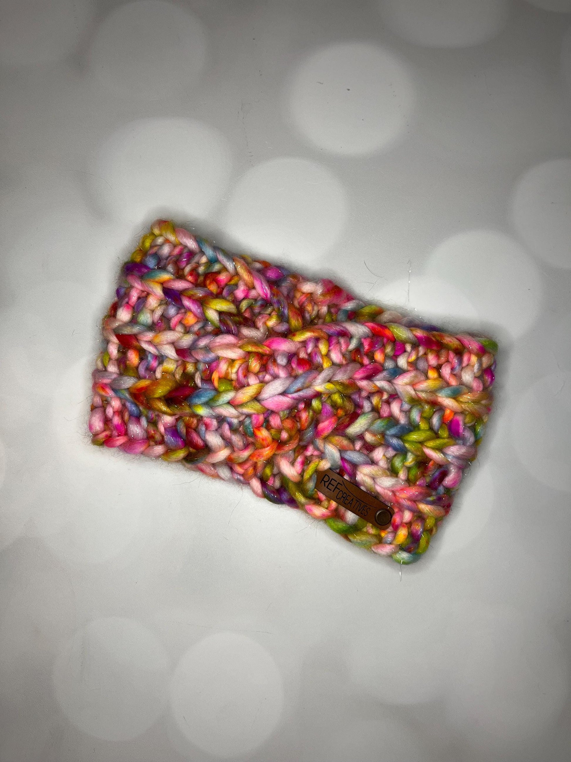 Luxury Sparkly Earthy Rainbow Hand Knit Ear Warmer with Hand Dyed Yarn