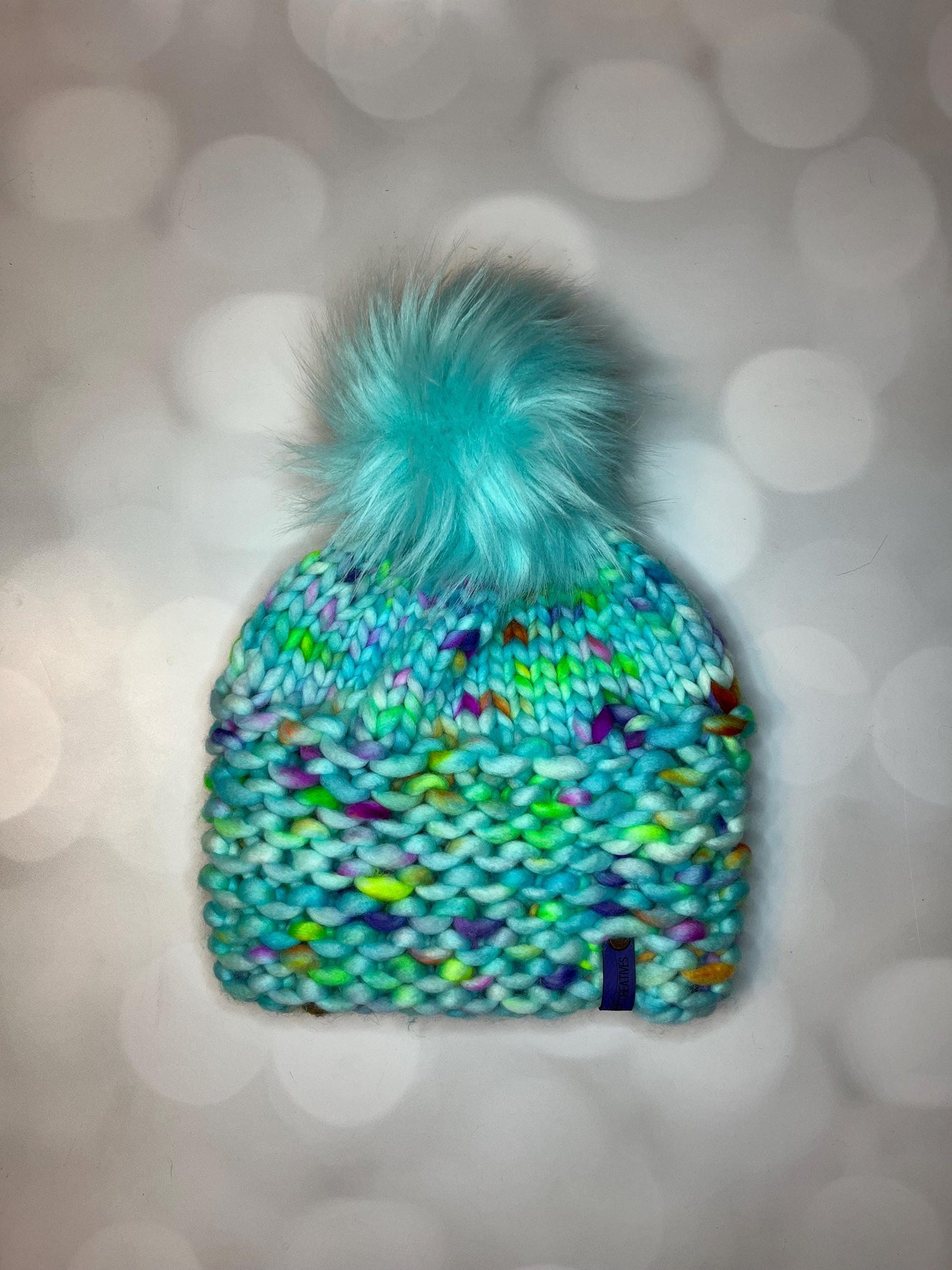 Luxury Blue Speckled Merino Wool Beanie - Rivulet Hand Knit Hat with Hand Dyed Yarn