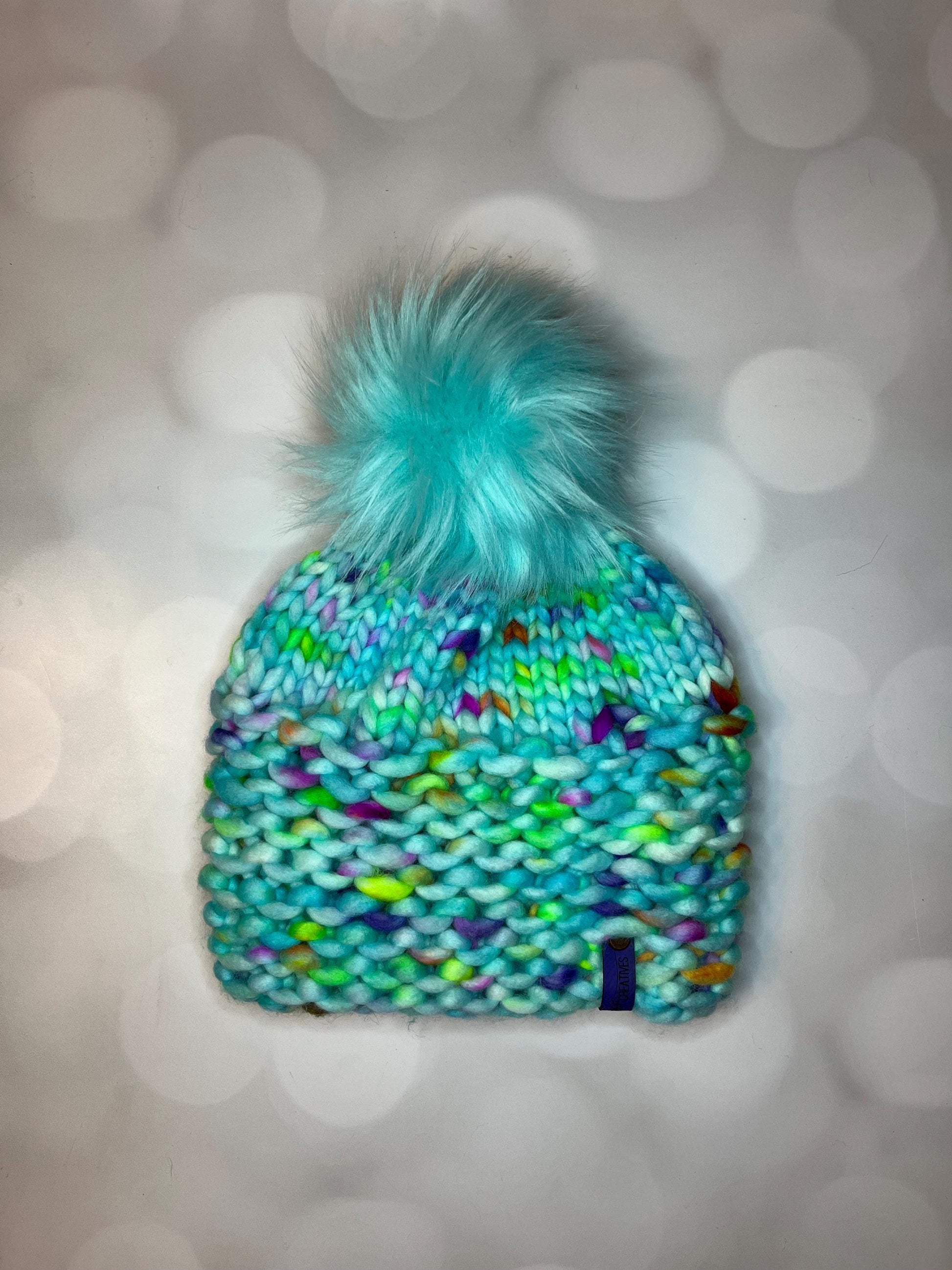 Luxury Blue Speckled Merino Wool Beanie - Rivulet Hand Knit Hat with Hand Dyed Yarn