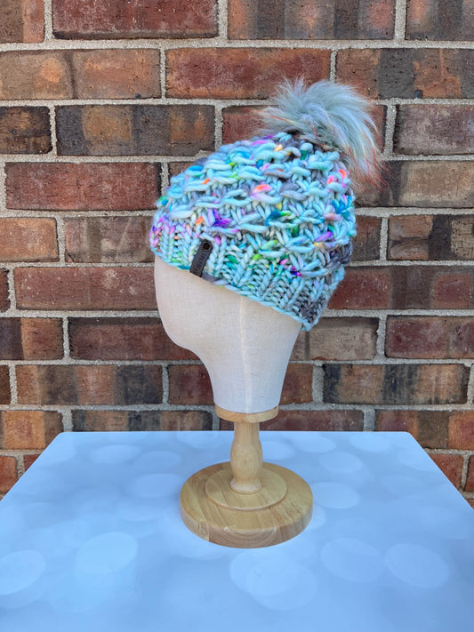 Luxury Neon Merino Wool Knit Hat - Bright Yellow, Green, and Pink Textured Hand Knit Hat with Hand Dyed Yarn