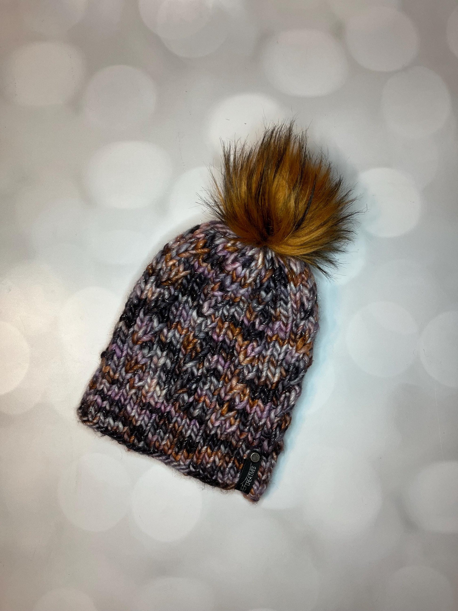 Luxury Sparkly Black Orange Purple Merino Wool Knit Hat - Halloween Spindrift Hand Knit Hat with Hand Dyed Yarn