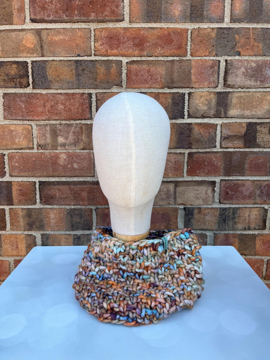 Luxury Orange Blue Merino Wool Knit Neckwarmer - Hand Knit Cowl with Hand Dyed Yarn