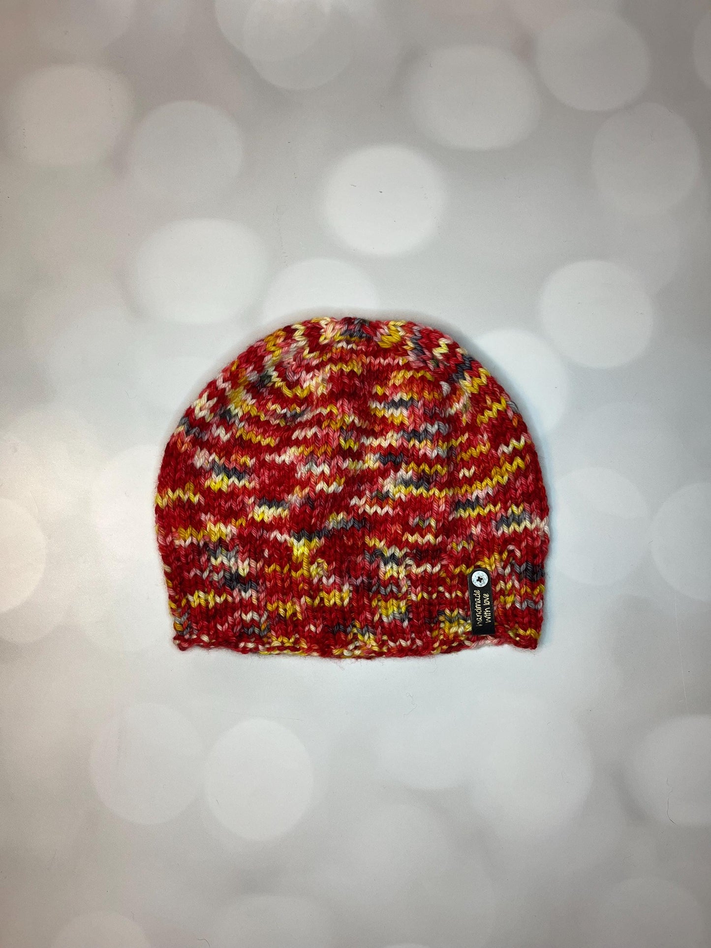 Luxury Red Folded Brim Merino Wool Beanie - Teenie Weenie Beanie Hand Knit Hat with Hand Dyed Yarn