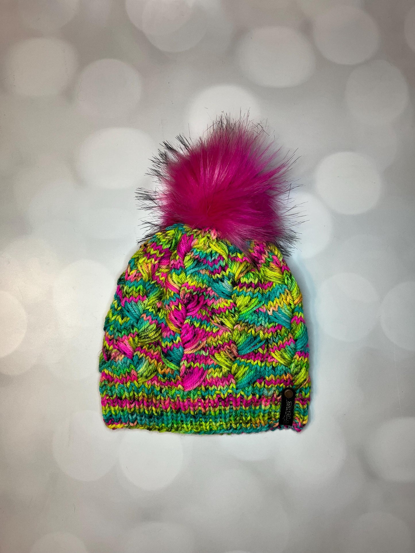 Luxury Neon Pink Yellow BlueMerino Wool Beanie - Serpensortia Hand Knit Hat with Hand Dyed Yarn