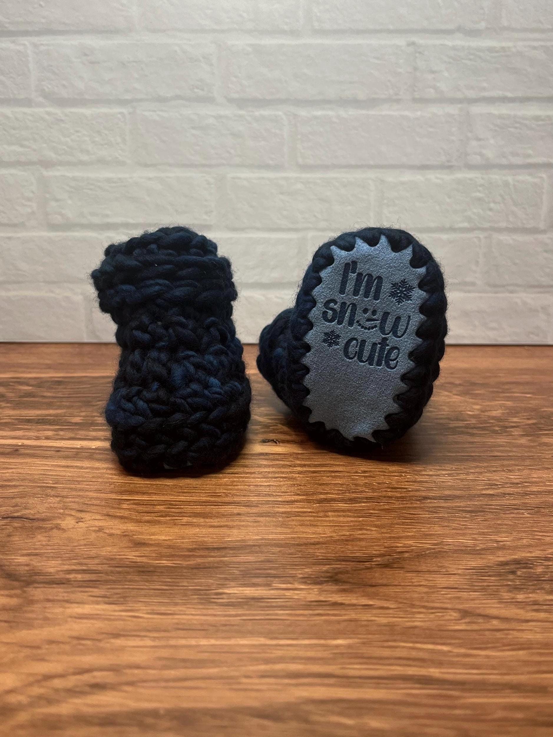0-3 months - Luxury Blue “I’m Snow Cute” Merino Wool Crochet Baby Booties - Hand Crocheted Baby Booties with Hand Dyed Yarn