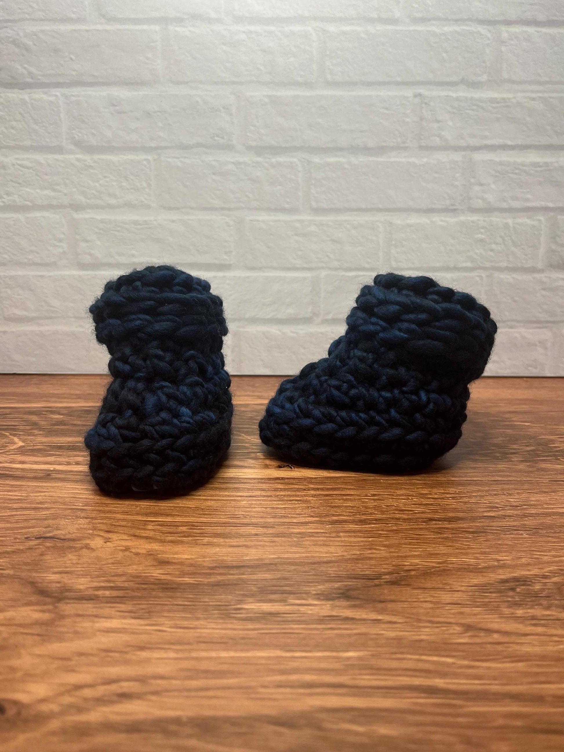 0-3 months - Luxury Blue “I’m Snow Cute” Merino Wool Crochet Baby Booties - Hand Crocheted Baby Booties with Hand Dyed Yarn